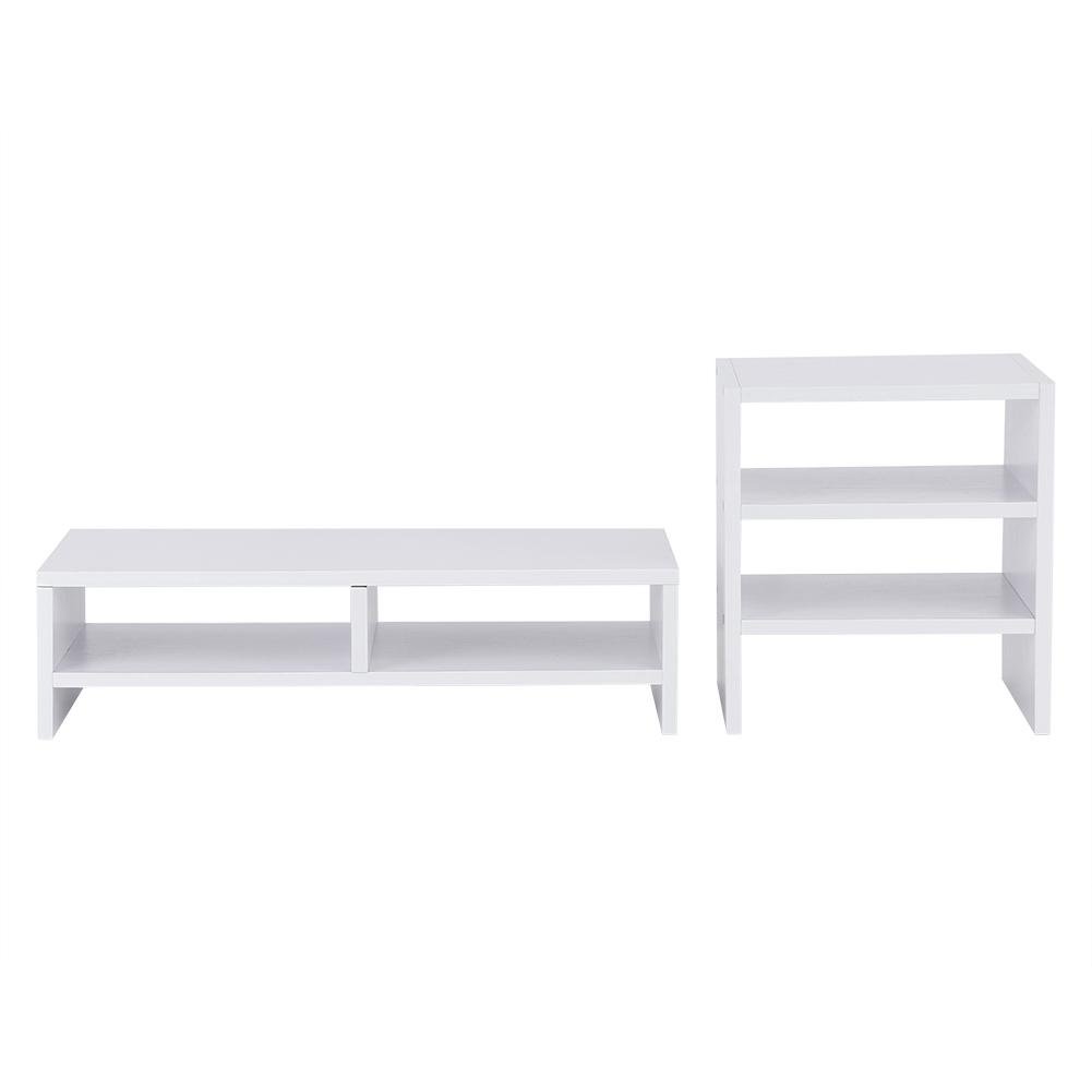 GOTOTOP White Wooden Laptop Monitor Riser Stand with 3-Layer Storage Shelf - Ergonomic Desktop Organizer for Home Office, Gaming Setup, and Workspace Efficiency
