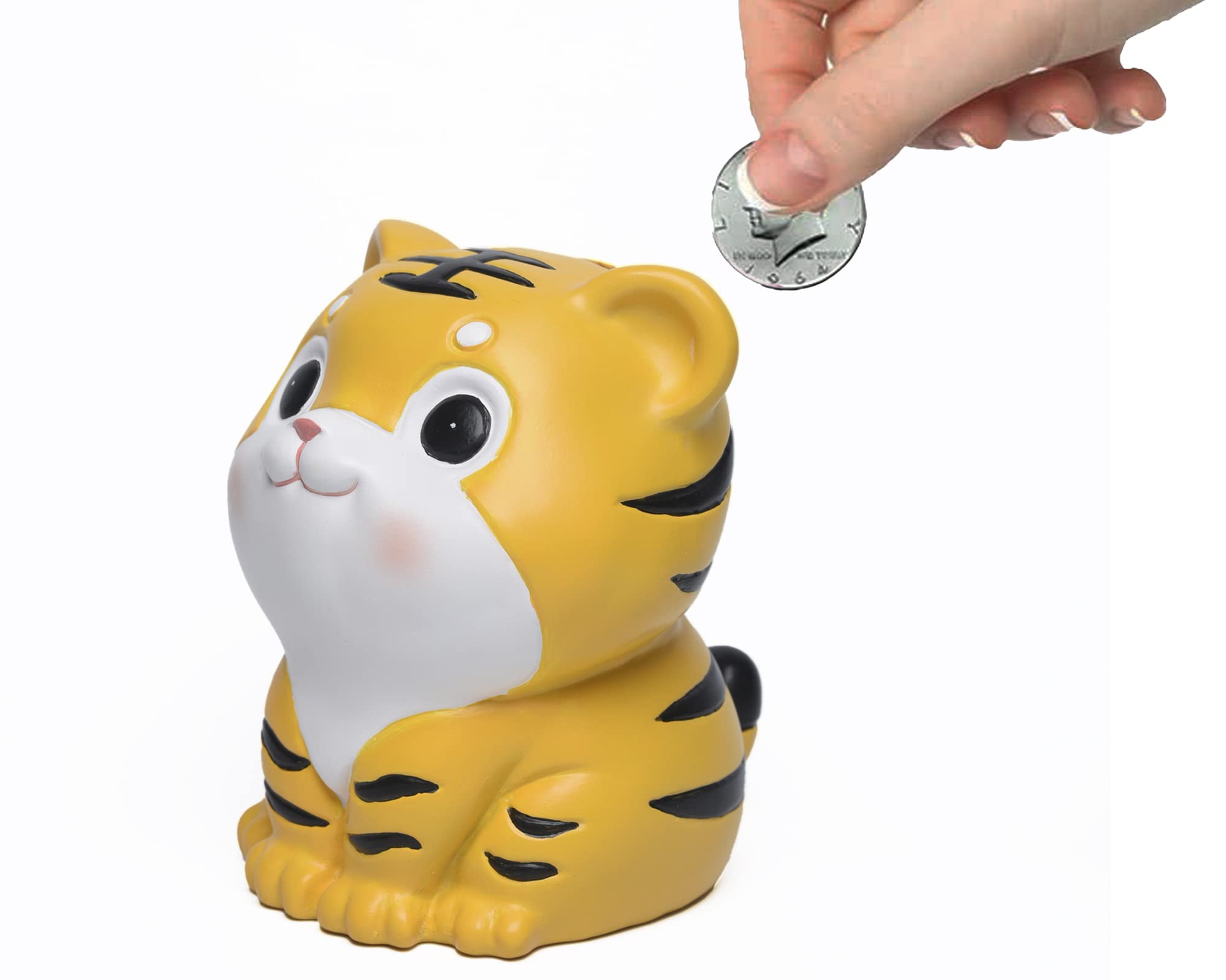 Adorable Tiger-Shaped Kids' Money Bank - 5 Inch Resin Piggy Bank for Boys & Girls | Perfect Nursery Decor, Birthday Gift & Christmas Present for Children | Ideal for Saving Coins, Teaching Financial Literacy & Room Decoration