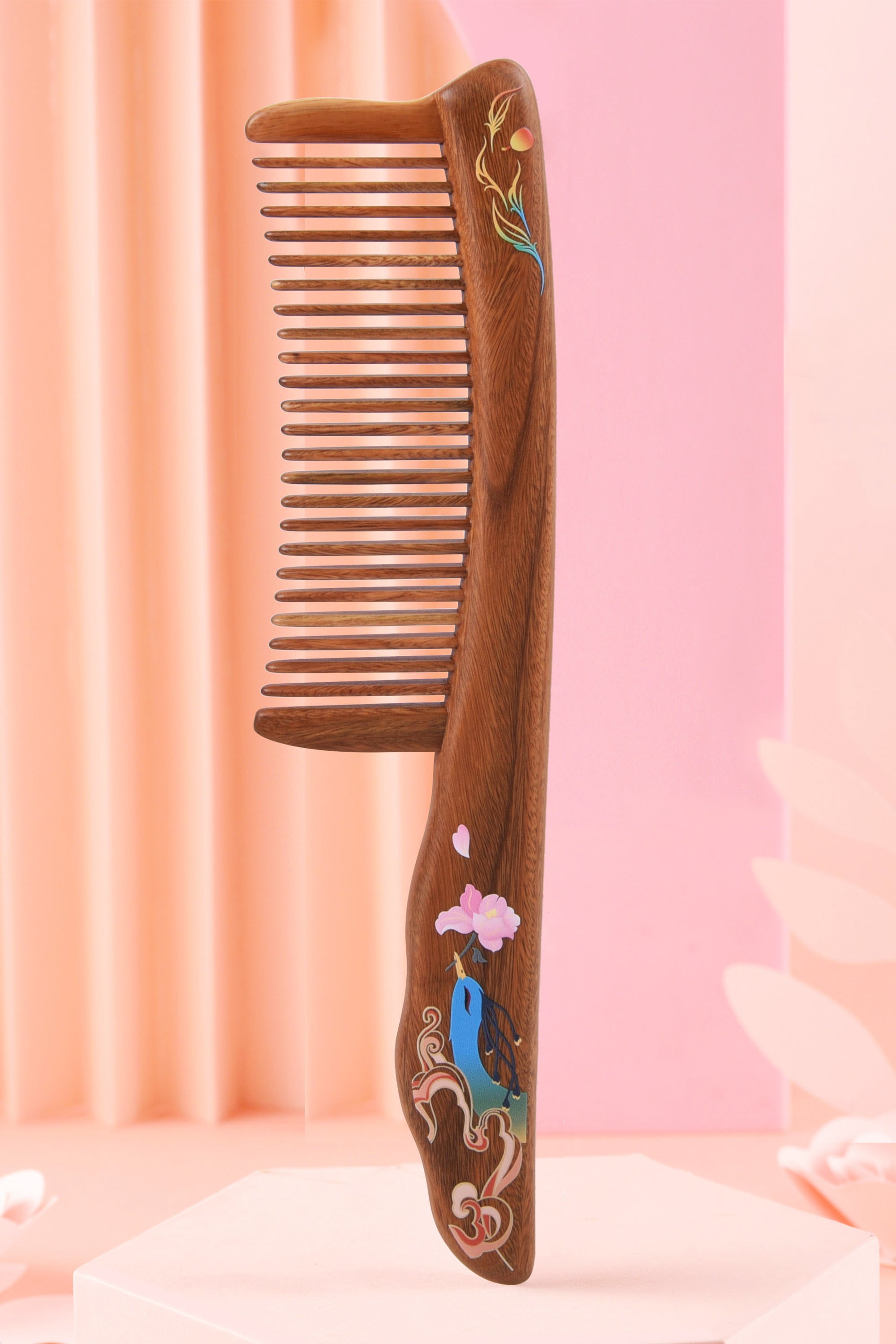 Premium Sandalwood Hair Comb with Blue Bird Design - Natural Wooden Comb for Detangling & Styling - Perfect for Daily Hair Care, Gifts & Travel