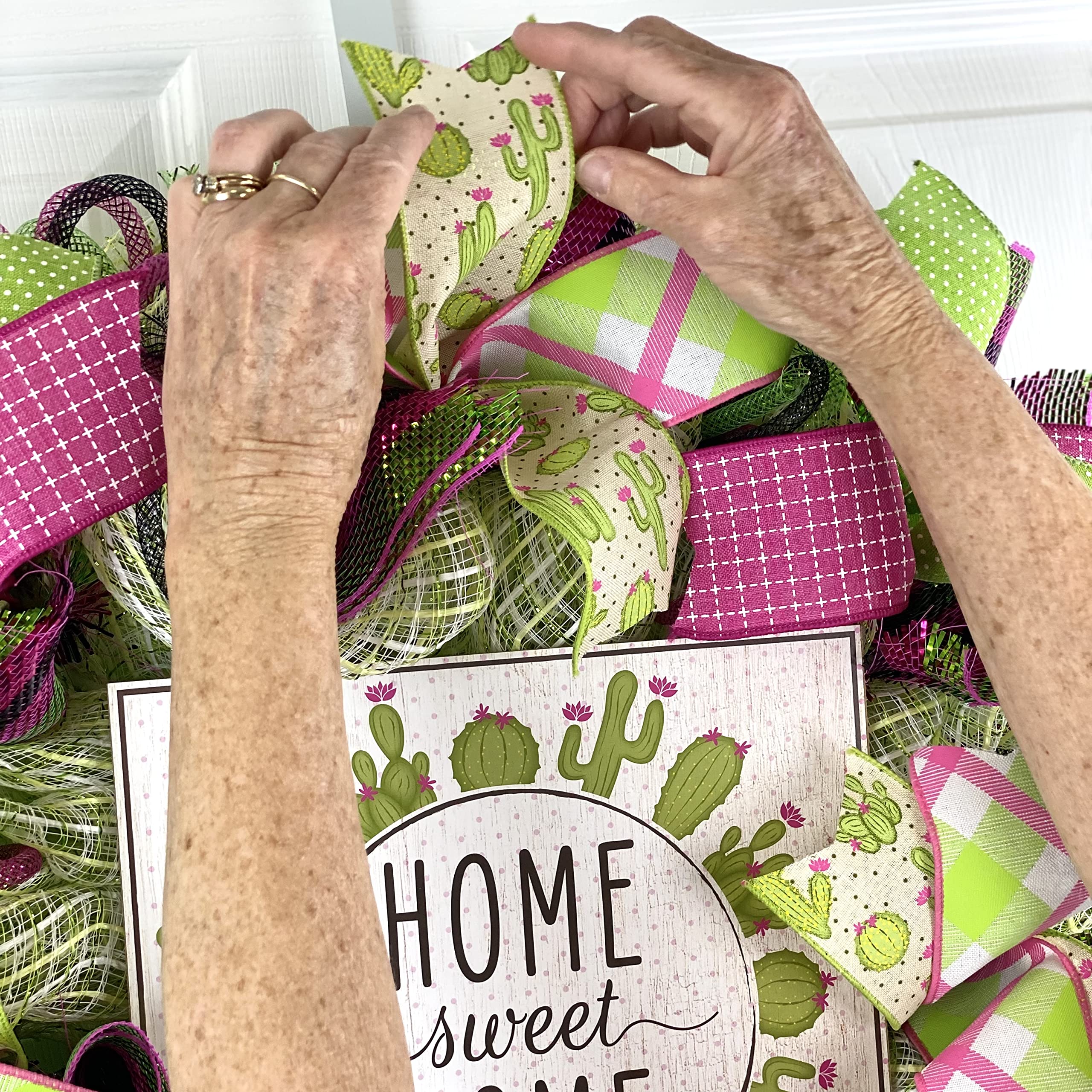 Home Sweet Home Cactus Wreath - Black Green Pink Succulent Decor for Spring, Mother's Day Gift - Perfect for Front Door, Wall Decor & Housewarming Present