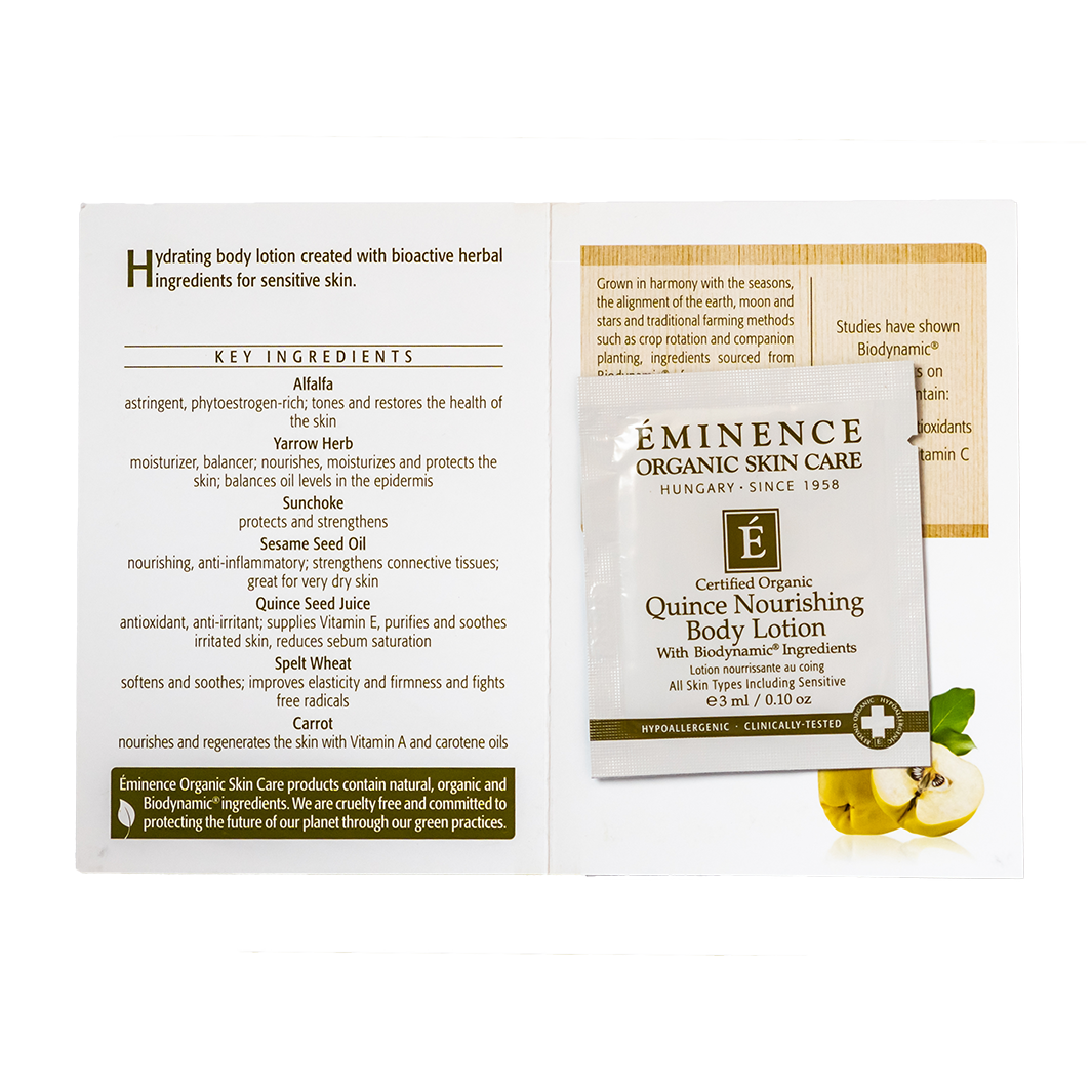 Eminence Organics Quince Nourishing Body Lotion - Hydrating & Moisturizing Dry Skin - Perfect for Daily Use & After Shower Care