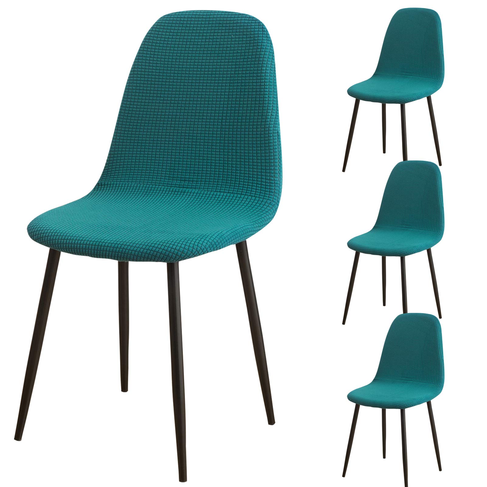 Stretch Shell Chair Covers - Mid Century Modern Jacquard Slipcovers for Armless Chairs, Washable Dining & Living Room Furniture Protector (Set of 4, Teal) | Perfect for Home Decor, Office, Bedroom & Lounge Areas