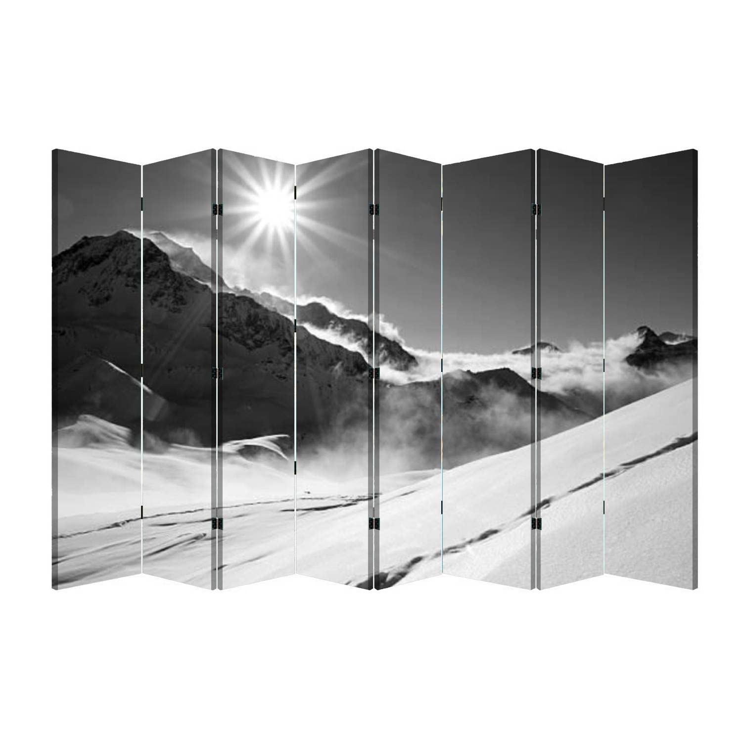 8-Panel Folding Room Divider Screen - Portable Freestanding Privacy Partition with Beautiful French Alps Winter Landscape Design for Home, Office, Bedroom | Perfect for Creating Private Spaces in Small Apartments, Studio Rooms, and Work Areas