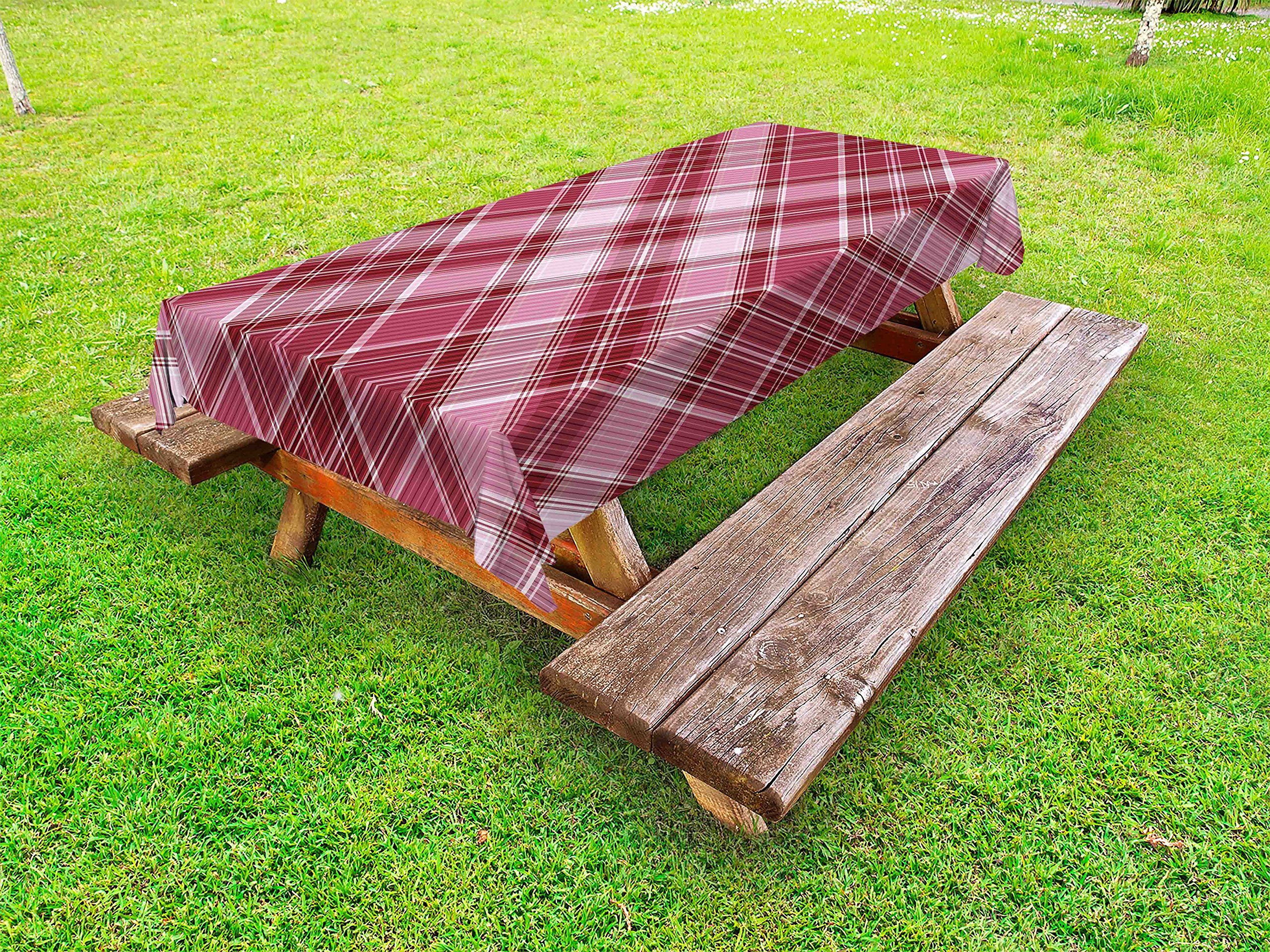 Ambesonne Checkered Outdoor Tablecloth - Diagonal Striped Picnic Table Cover with Rose & White Rhombus Pattern, Washable & Durable 58x84 Inches - Perfect for Garden Parties, BBQs, and Outdoor Dining Events