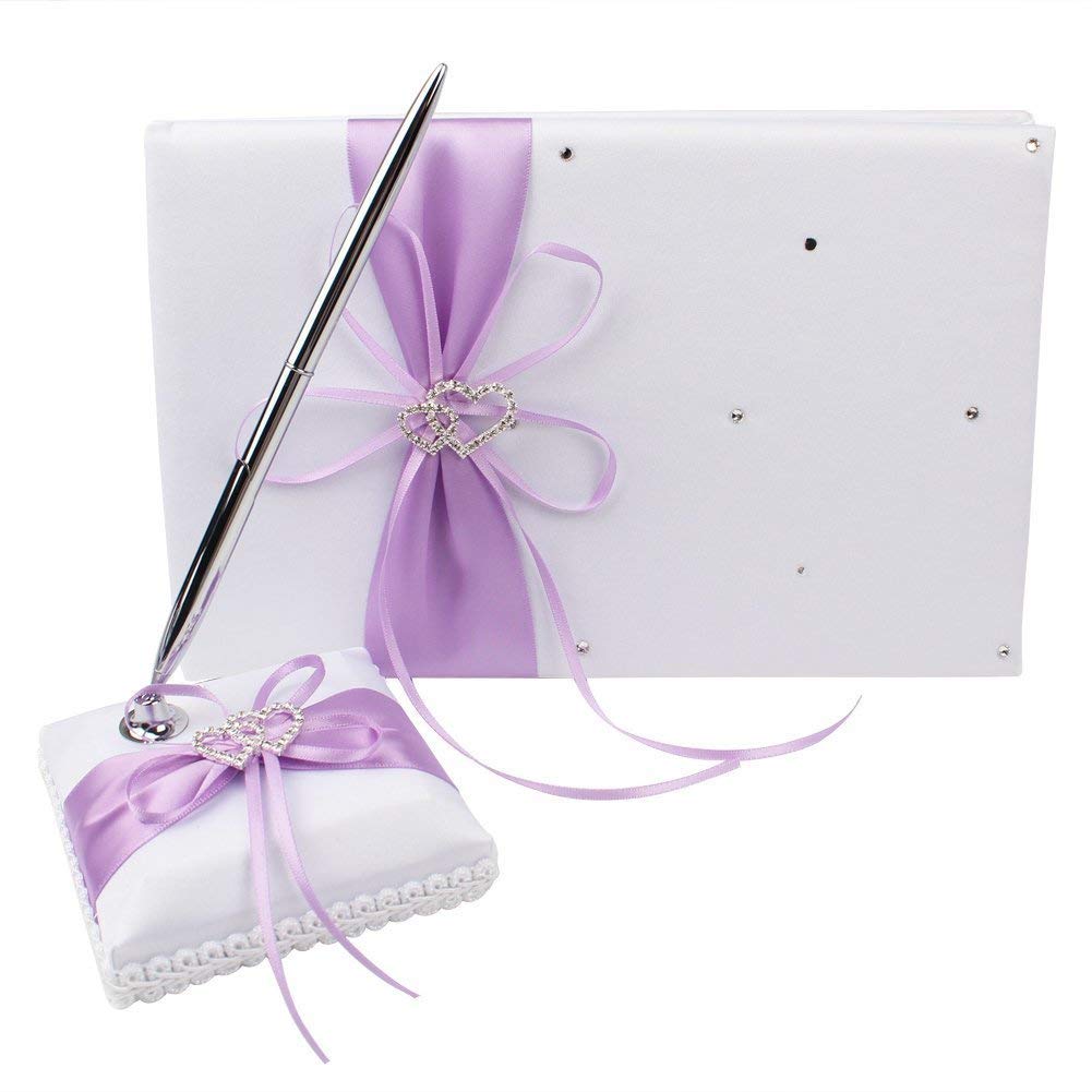 Elegant Light Purple Wedding Accessories Set - Guest Book Pen, Ring Pillow & Flower Girl Basket for Wedding Ceremony, Reception & Bridal Party Favors | Perfect for Bridal Showers, Vow Renewals & Formal Events