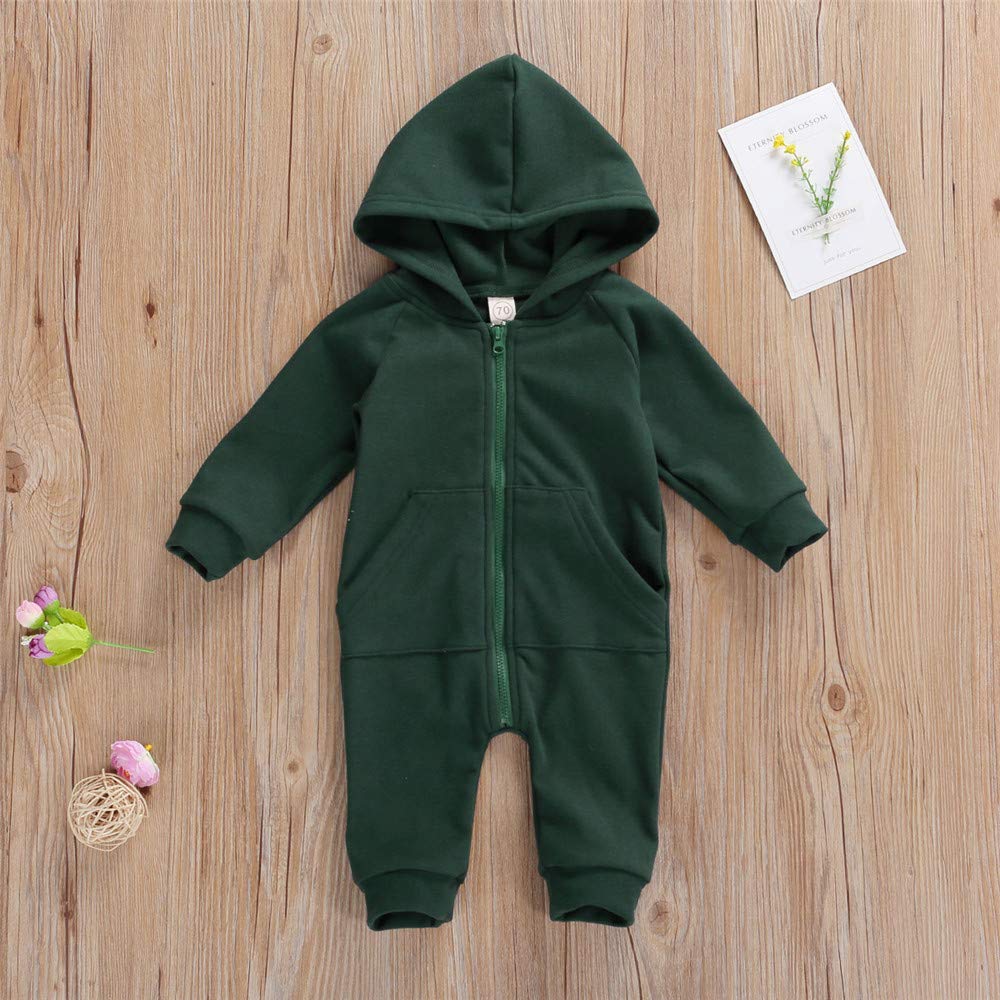 FYBITBO Baby Boys & Girls Hooded Zipper Jumpsuit Romper - Long Sleeve Onesie Outfit for Fall & Winter - Warm Infant Clothing for Playdates, Daycare & Outdoor Adventures