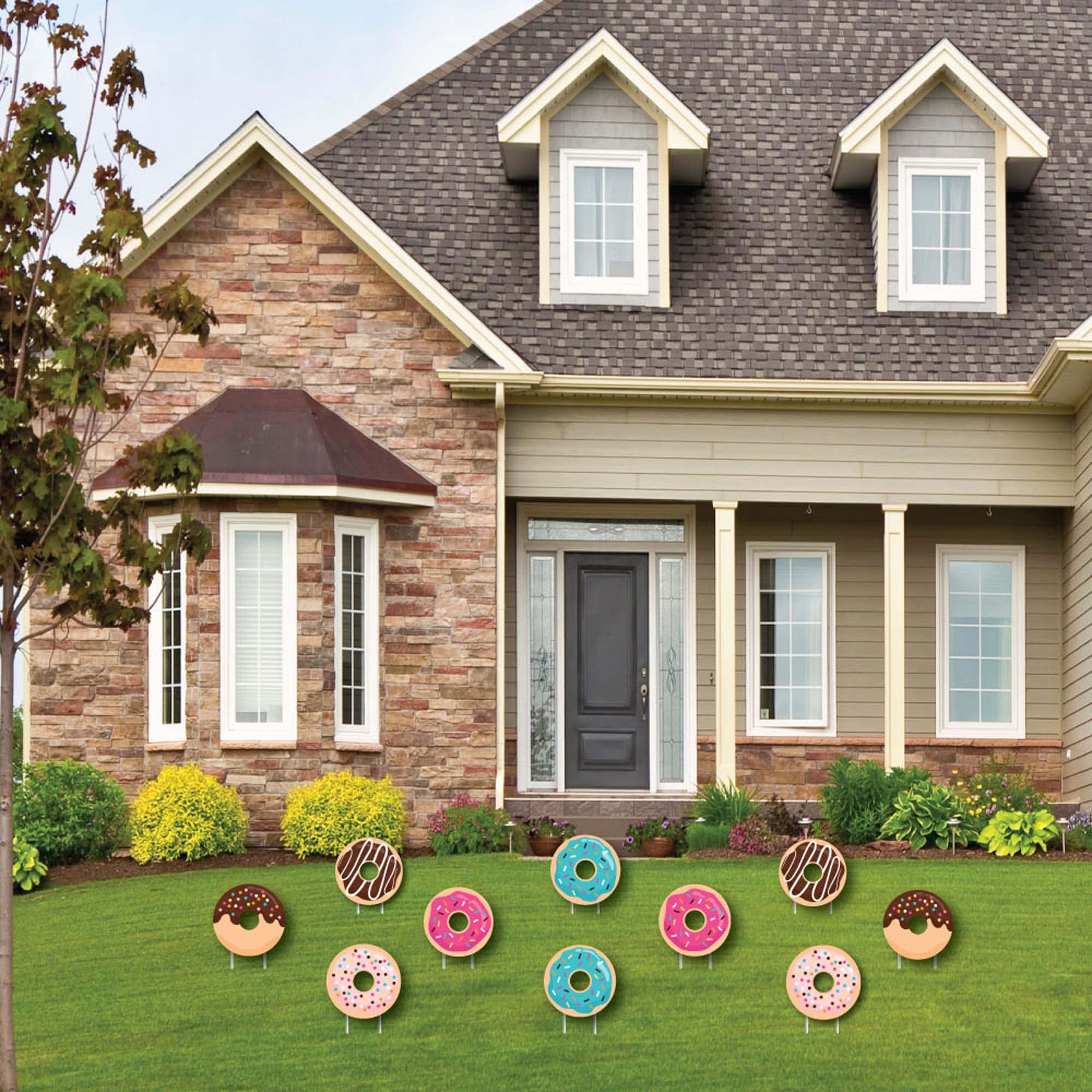 Big Dot of Happiness Donut Worry Let's Party - 10-Piece Outdoor Lawn Decorations Set for Birthday, Garden & Backyard Parties - Durable Yard Signs for Festive Celebrations