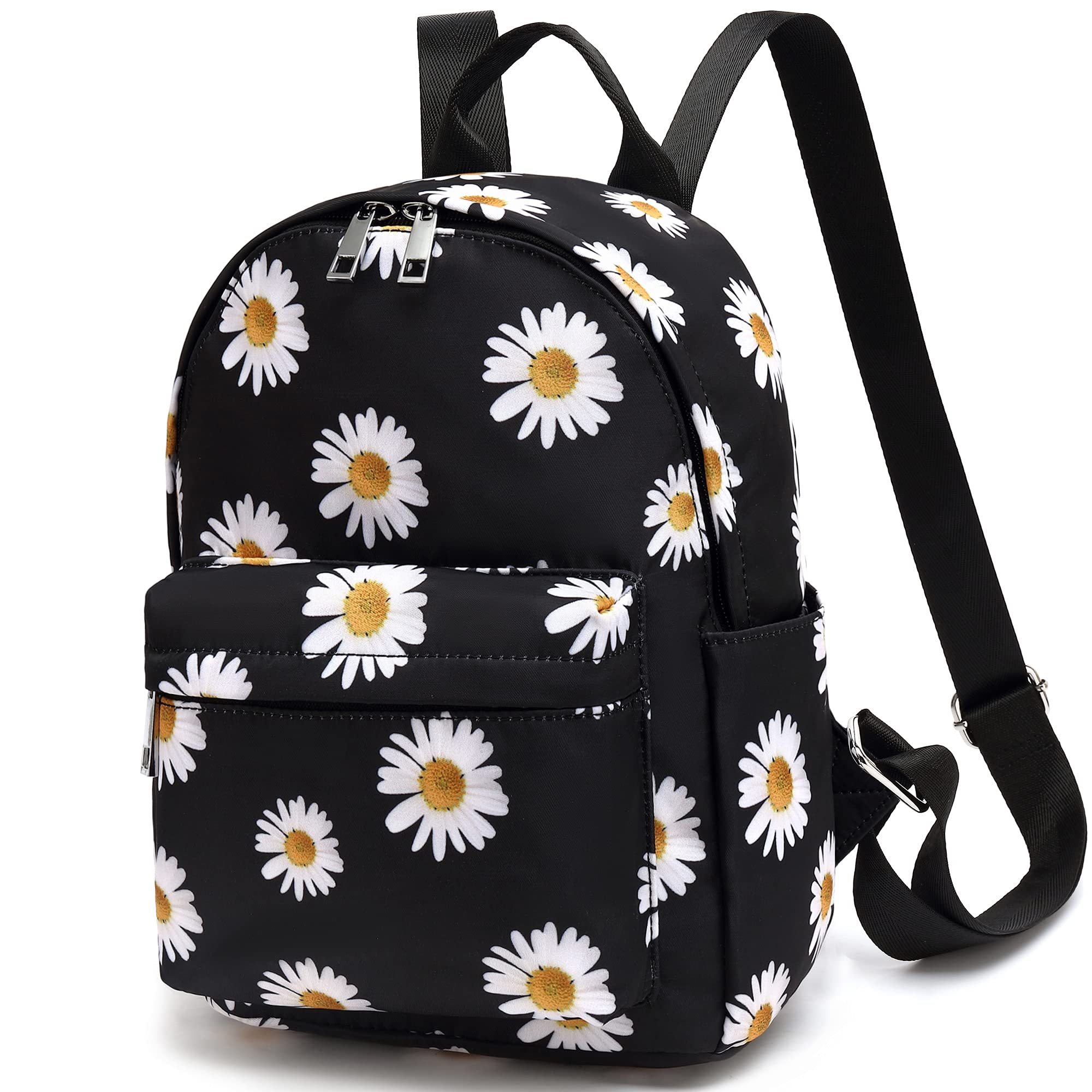 Floral Mini Backpack for Women & Teens - School & Travel Purse (Daisy Black)