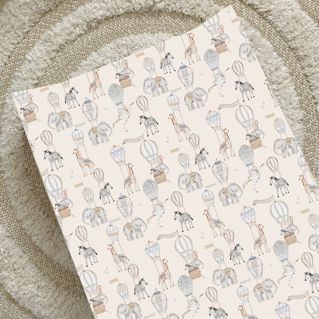 Anti Roll Wedge Baby Changing Mat - Beige Hot Air Balloons Print - Waterproof & Non-Slip Infant Diaper Pad for Nursery, Travel & On-the-Go Parents
