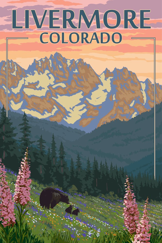 Livermore Colorado Bear and Spring Flowers Metal Wall Art - 16x24 Gallery Quality Aluminum Decor for Living Room, Bedroom & Office