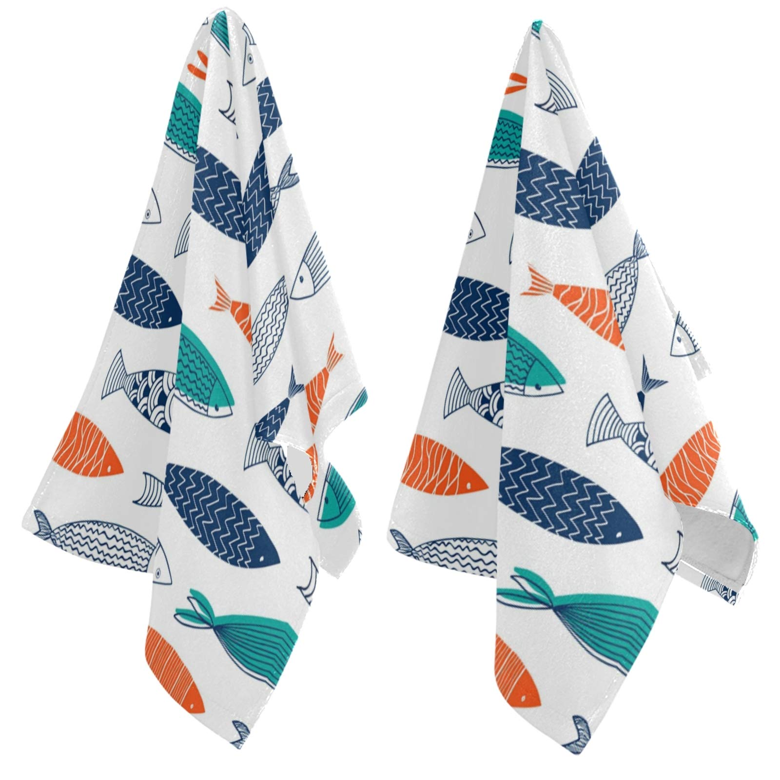 Premium 2-Piece Fluffy Guest Hand Towels - Soft Fish Floral Pattern, Decorative Bath Towels for Bathroom, Hotel, Gym & Spa (14x28 Inch) - Perfect for Guest Bathrooms, Luxury Hotels & Spa Decor