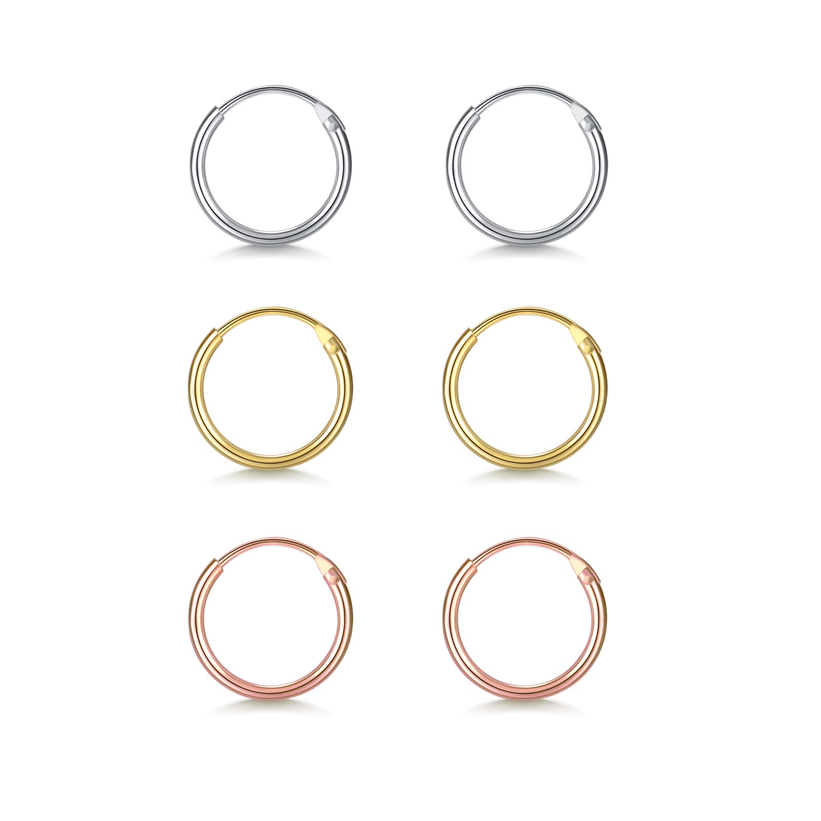 EPIRORA 925 Sterling Silver Hoop Earrings Set - 3 Pairs Small Cartilage Hoops for Women & Men, Hypoallergenic Tragus, Nose & Lip Rings | Perfect for Everyday Wear, Gifts & Piercing Jewelry