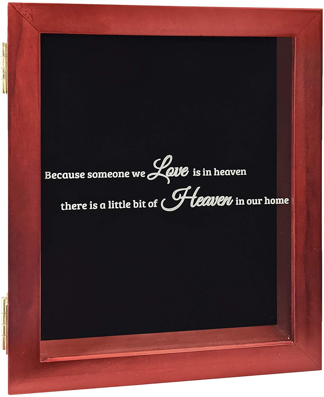 Memorial Shadow Box Display Case - Dark Cherry Wood Red Frame, 11