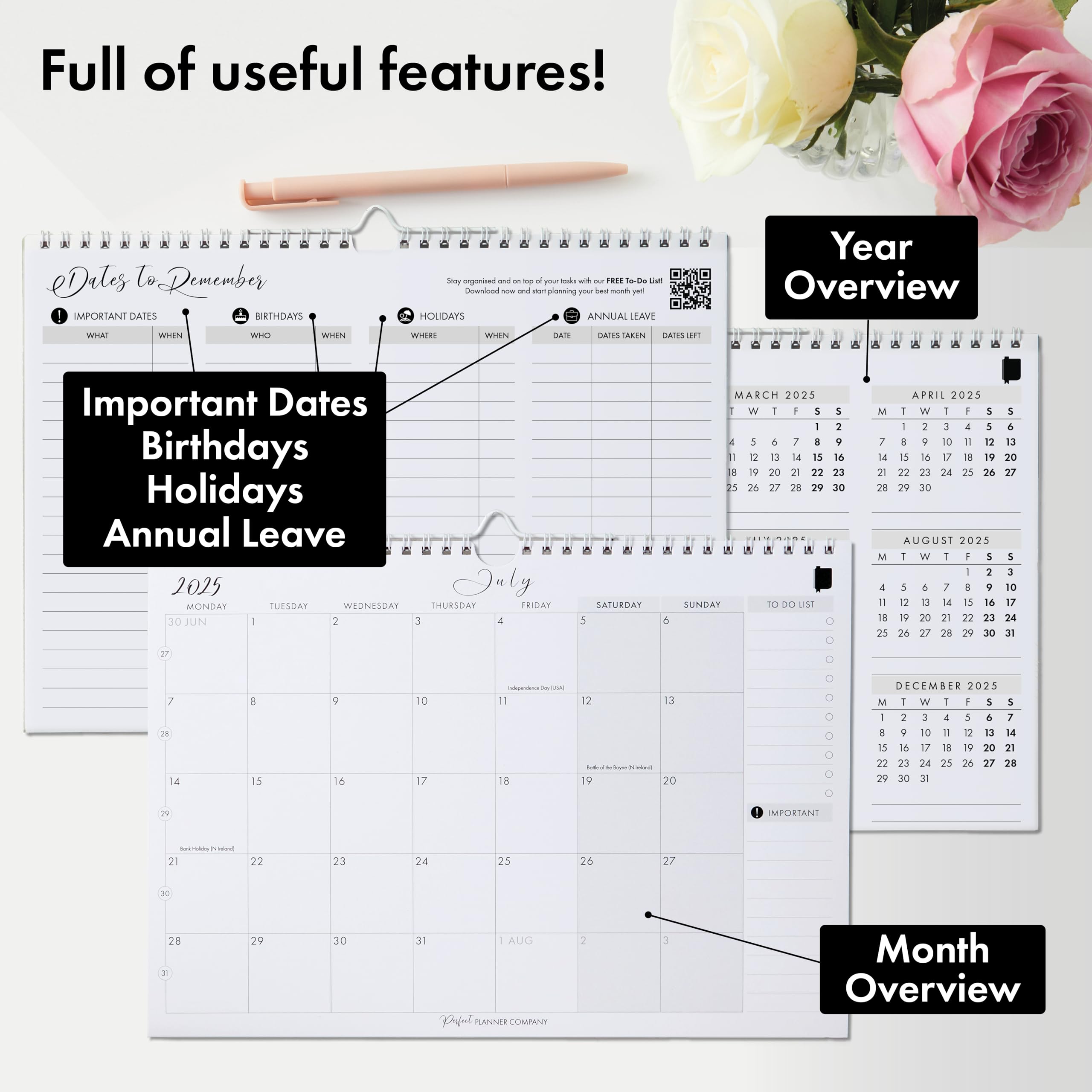 2025-2026 Wall Calendar with Stickers | 18-Month Planner (Jan 2025-Jun 2026) | Family, Couple & Personal Organizer | A4 Landscape Format | Perfect Planner Company | Ideal for Home, Office & School Planning