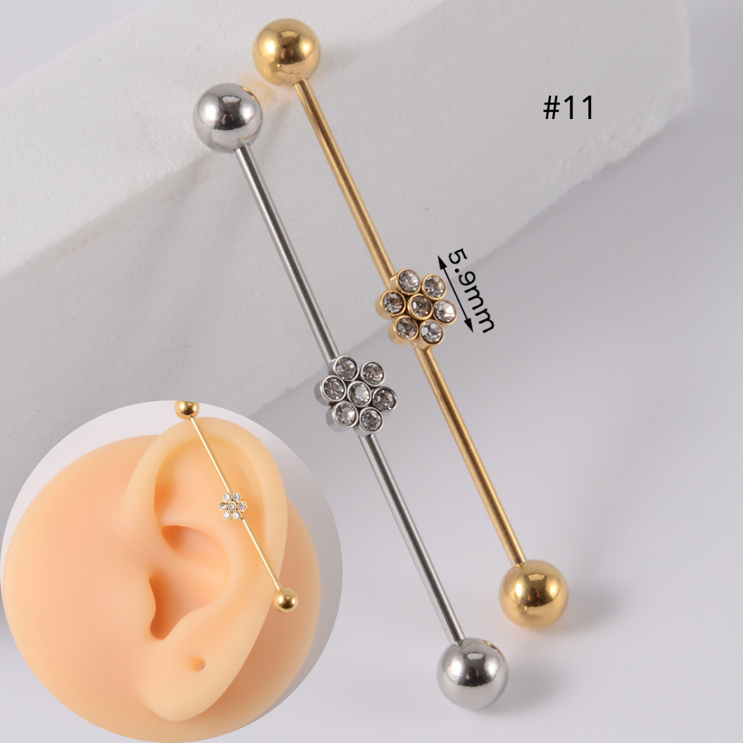16G Gold & Silver Geometric Double Industrial Barbell Earring | DL2311 - Perfect for Cartilage Piercing, Helix, and Industrial Style Jewelry