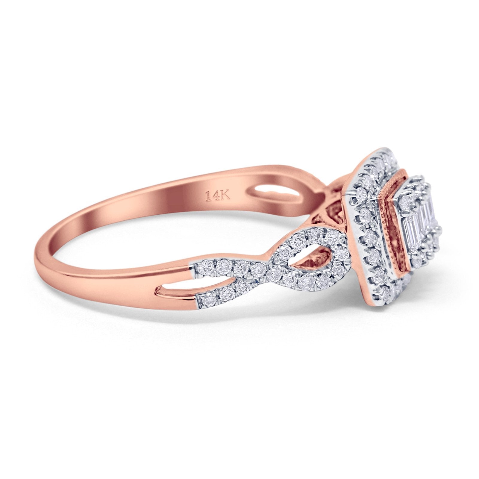 14K Gold 0.35ct Square 9mm G SI Diamond Twisted Band Engagement Wedding Ring for Women - Elegant Promise & Anniversary Jewelry Gift for Her