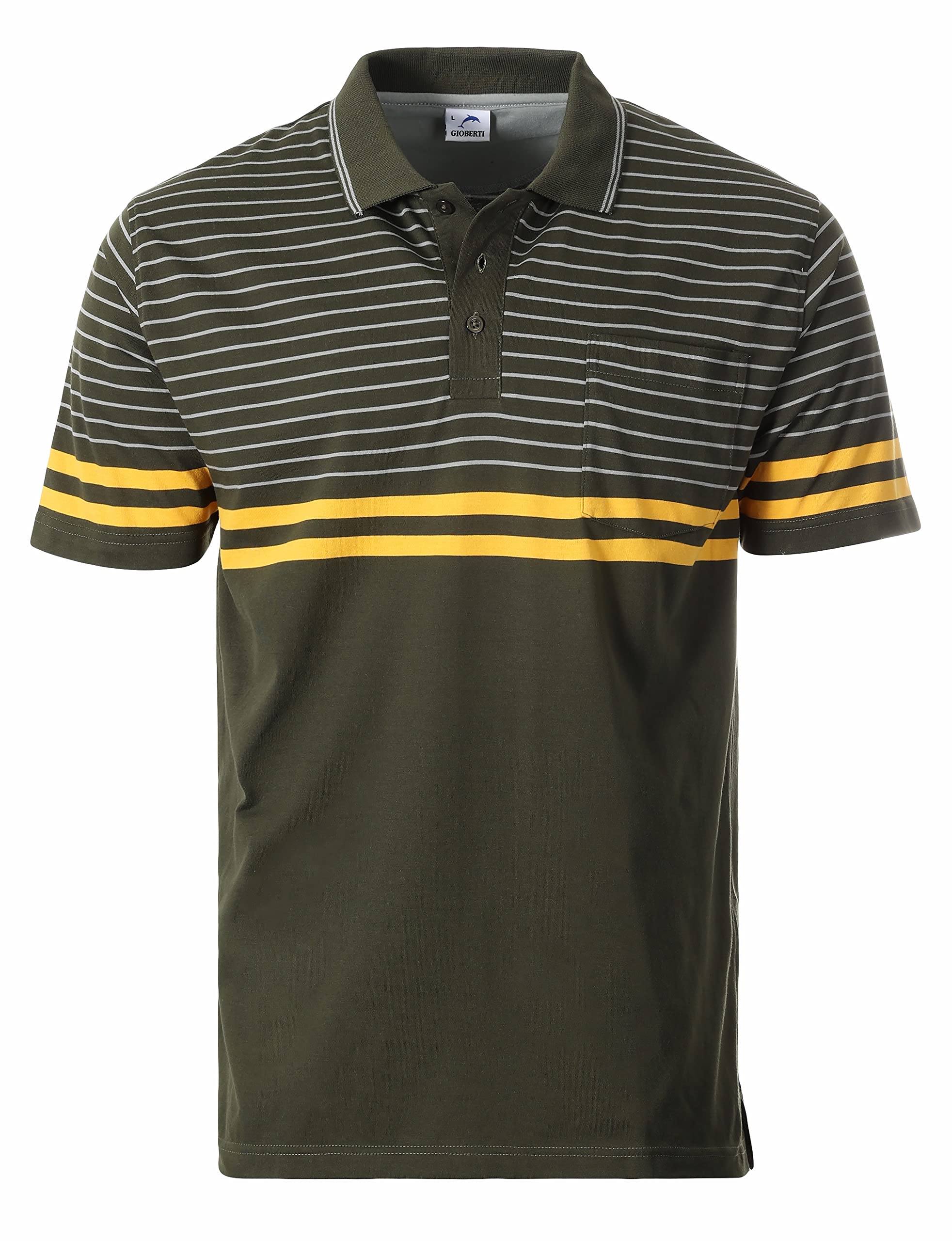 Gioberti Men's Double Striped Contrast Polo Shirt with Pocket - Yarn Dyed Cotton Casual Shirt for Work, Golf & Summer Outfits