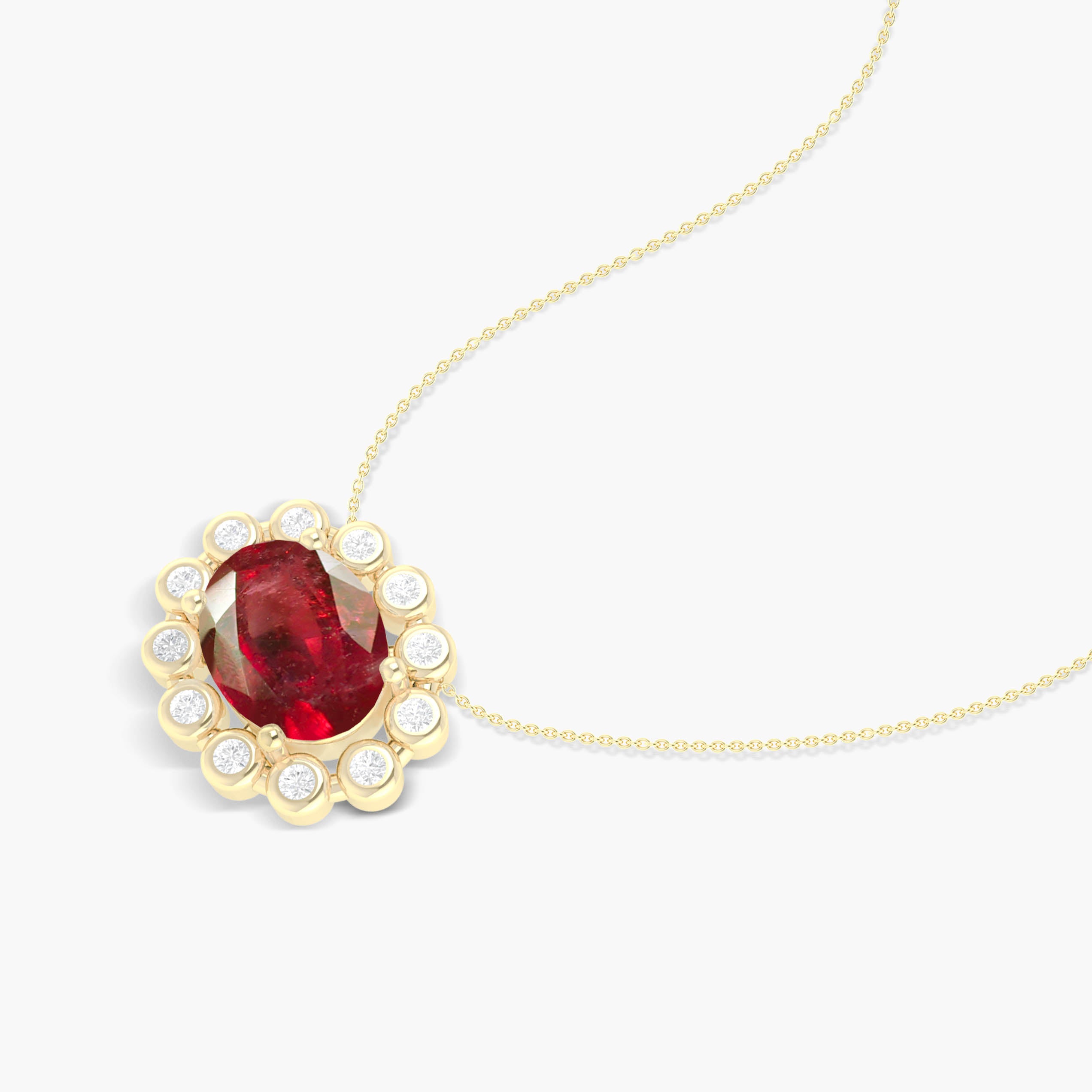 Exquisite Bezel Set Zircon & Oval Ruby Pendant Necklace - Elegant Jewelry for Women, Perfect for Weddings, Anniversaries & Special Occasions