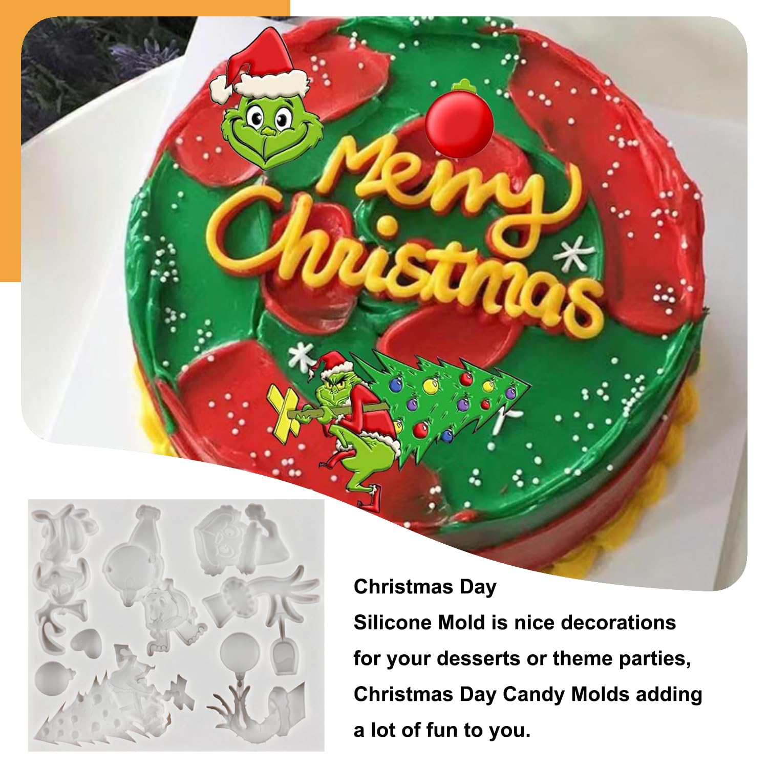 Funny Cartoon Character Silicone Fondant Molds Set of 2 - Christmas Tree & Holiday Cake Decorating Tools for Cupcake Toppers, Polymer Clay, and Gum Paste - Perfect for DIY Christmas Cookies, Holiday Baking, and Festive Party Desserts