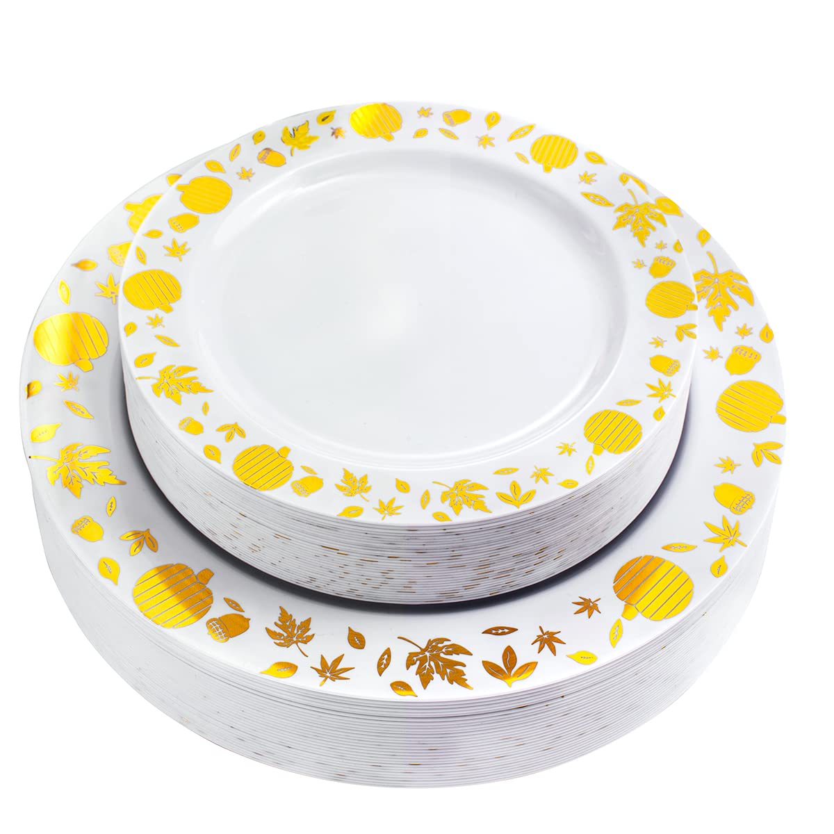 60PCS Thanksgiving Dinner & Dessert Plates Set - White and Gold Plastic Plates for Giving Thanks Theme Party, Holiday Feast, Family Gathering, and Festive Celebration
