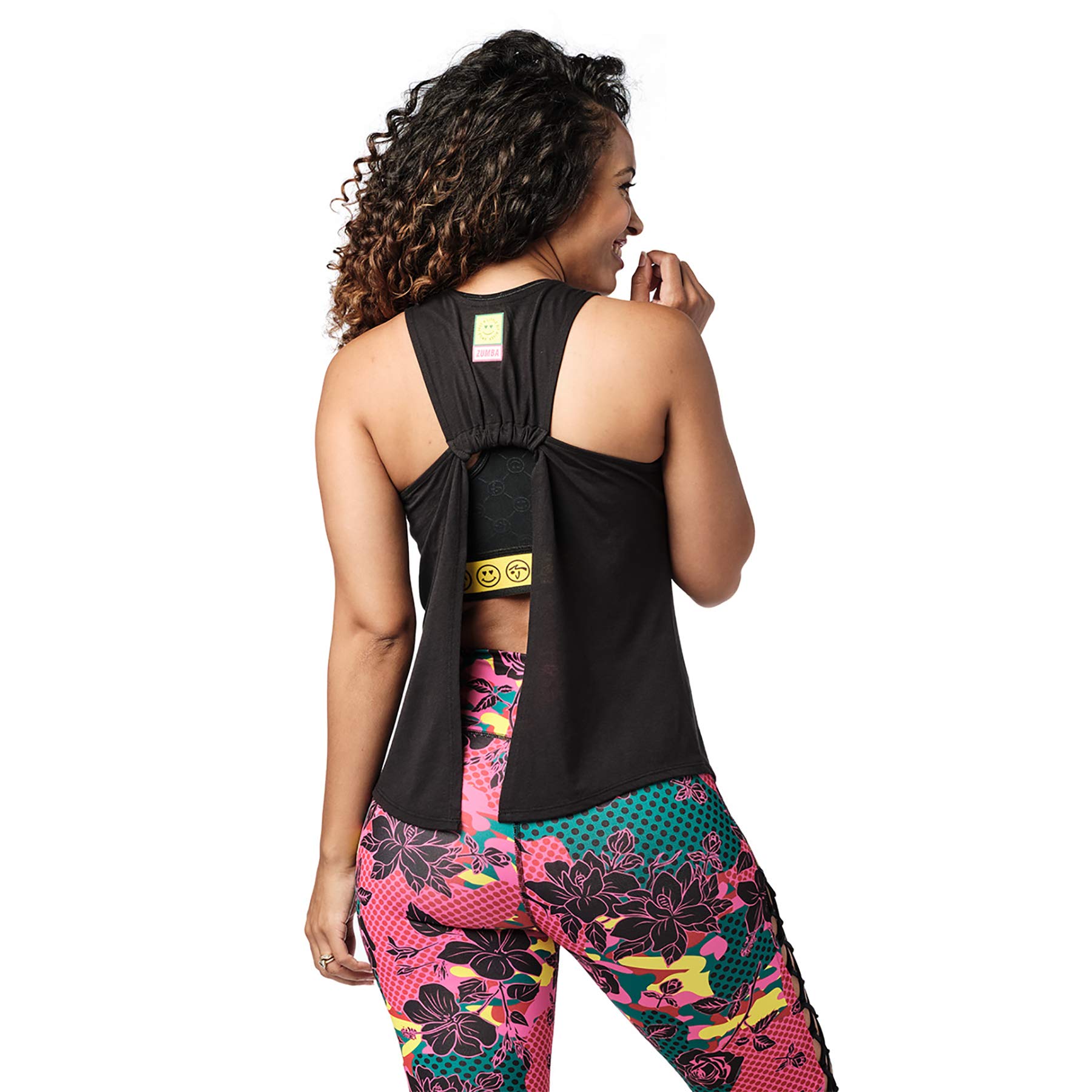 ZUMBA Dance Fitness Open Back Workout Tank Tops for Women - Breathable Yoga Activewear, Bold Black, Size XS - Perfect for Dance Classes, Gym & Summer Workouts