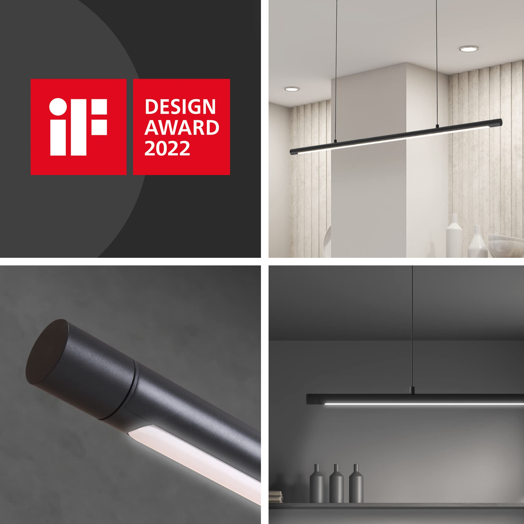 Modern Black LED Linear Pendant Light - 20W 3000K Warm White, Flicker-Free Office Lighting, Non-Dimmable Ceiling Fixture for Bedroom, Dining Room & Kitchen Island (47.2