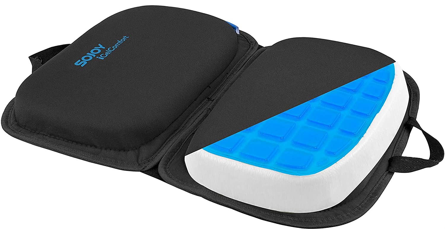 Sojoy iGelComfort 3-in-1 Foldable Gel Seat Cushion with Memory Foam - Portable Travel & Office Comfort Support (18.5