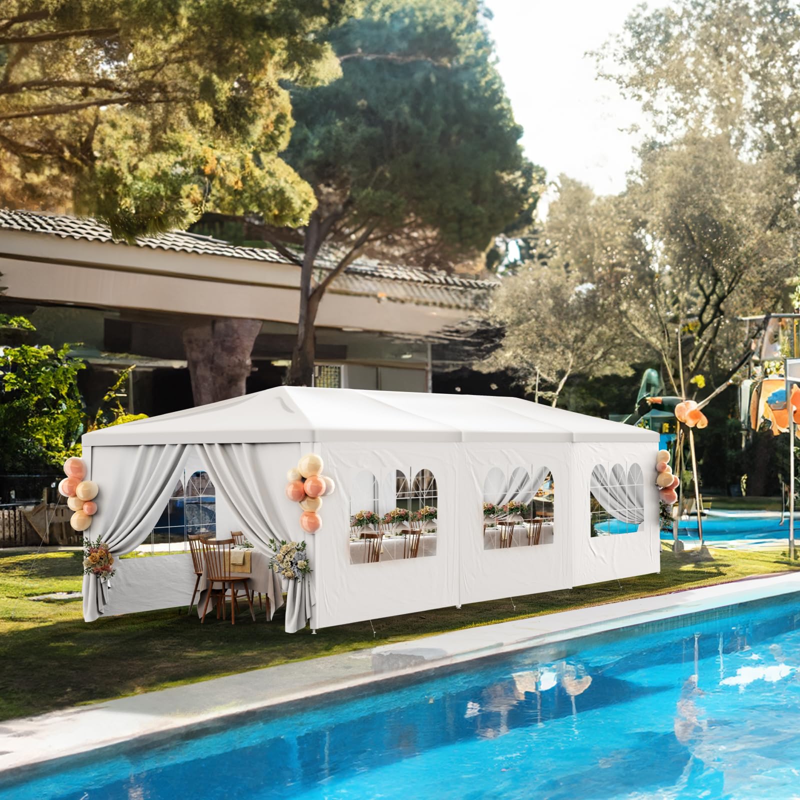 10x30 White Party Tent - Heavy Duty Outdoor Canopy with 8 Removable Sidewalls for Weddings, BBQ, Graduation & Backyard Events | Waterproof Patio Gazebo Shelter for Garden Parties, Birthday Celebrations & Outdoor Gatherings