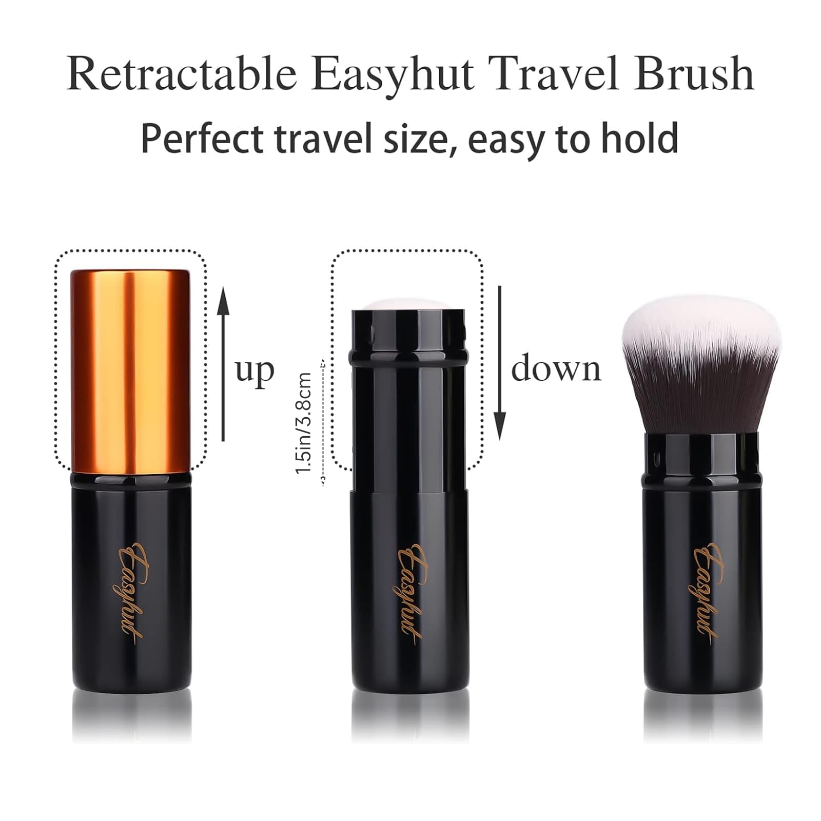 Retractable Kabuki Makeup Brush Set - 2 Pack Flat & Angled Foundation & Blush Brushes for Liquid, Cream & Powder Cosmetics | Travel-Friendly | Orange & Black | Perfect for On-The-Go Touch Ups & Professional Makeup Application