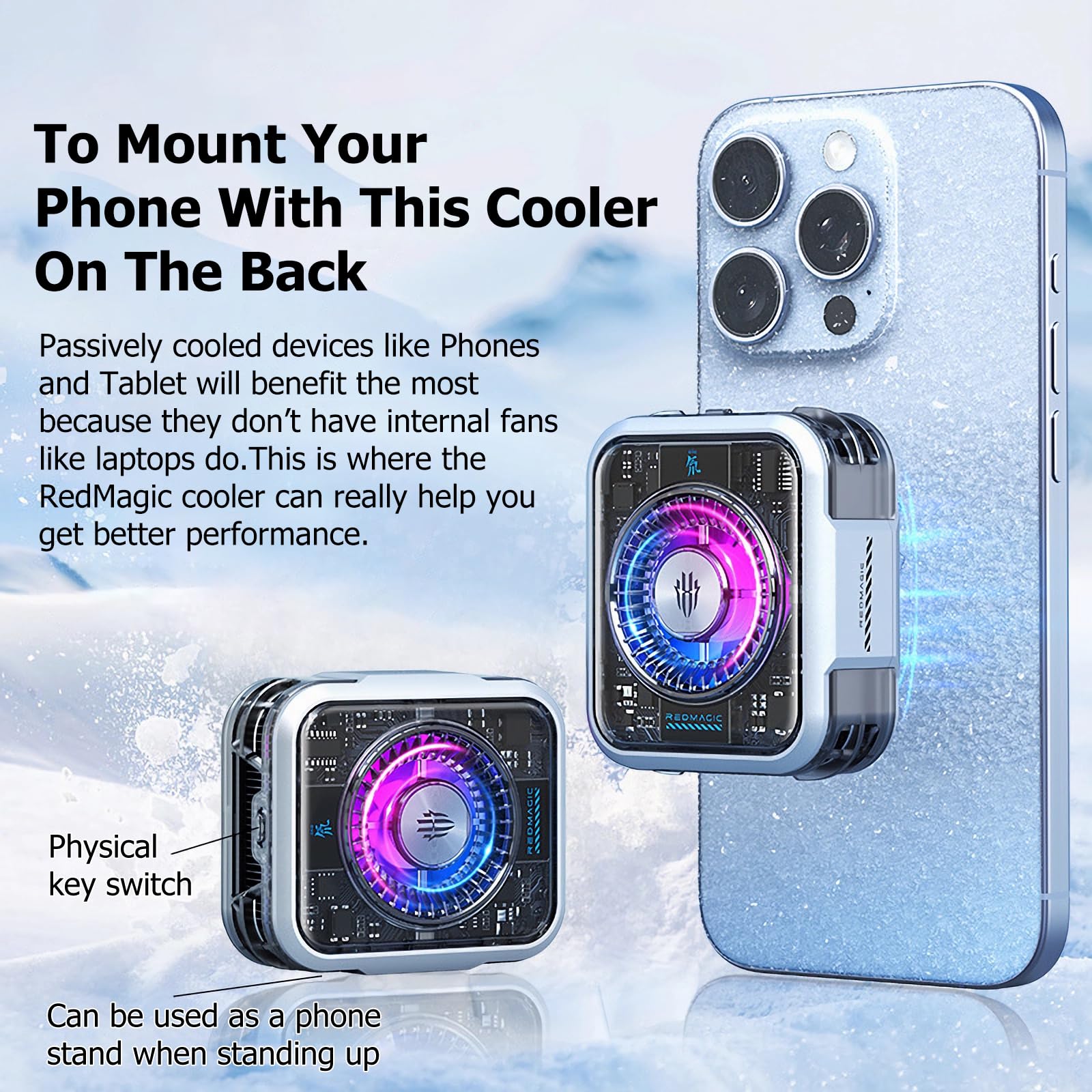 Nubia RedMagic Magnetic Phone Cooler 5 Pro - 36W RGB LED Semiconductor Cooling Fan with Clip for iPhone & Android | Perfect for Gaming, Live Streaming & Heavy Phone Usage