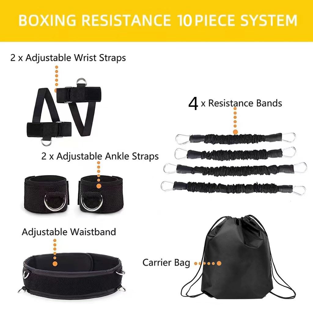 Boxing Resistance Bands - Full Body Workout Equipment for Strength & Agility Training | MMA, Volleyball, Basketball & Football Training Gear | Perfect for Home Gym, Sports Conditioning & Combat Fitness