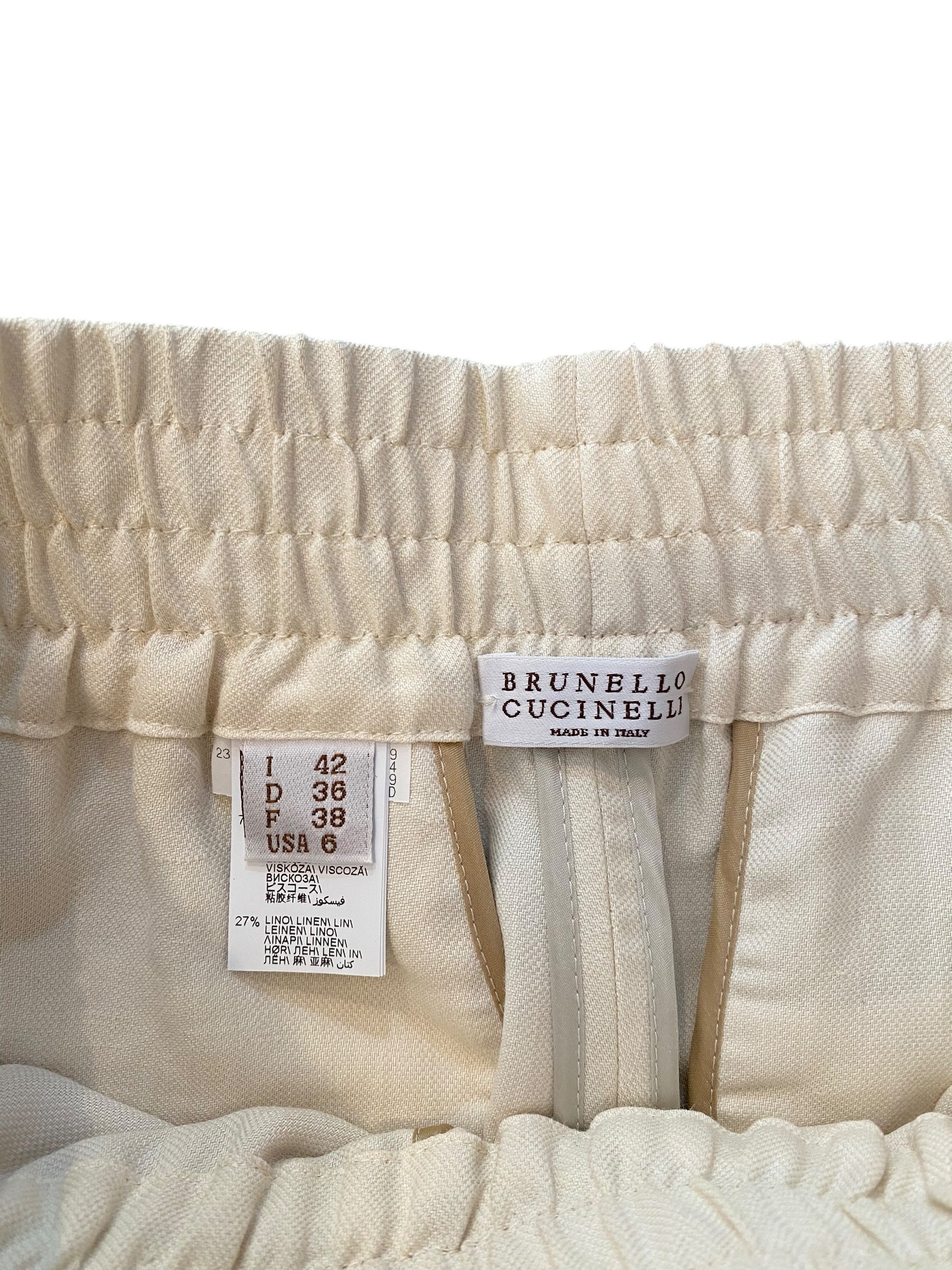 Brunello Cucinelli Ivory Twill Tapered Trousers for Women | Italian Luxury Pants | Size IT 42 / US 6 | Perfect for Office Wear & Formal Occasions