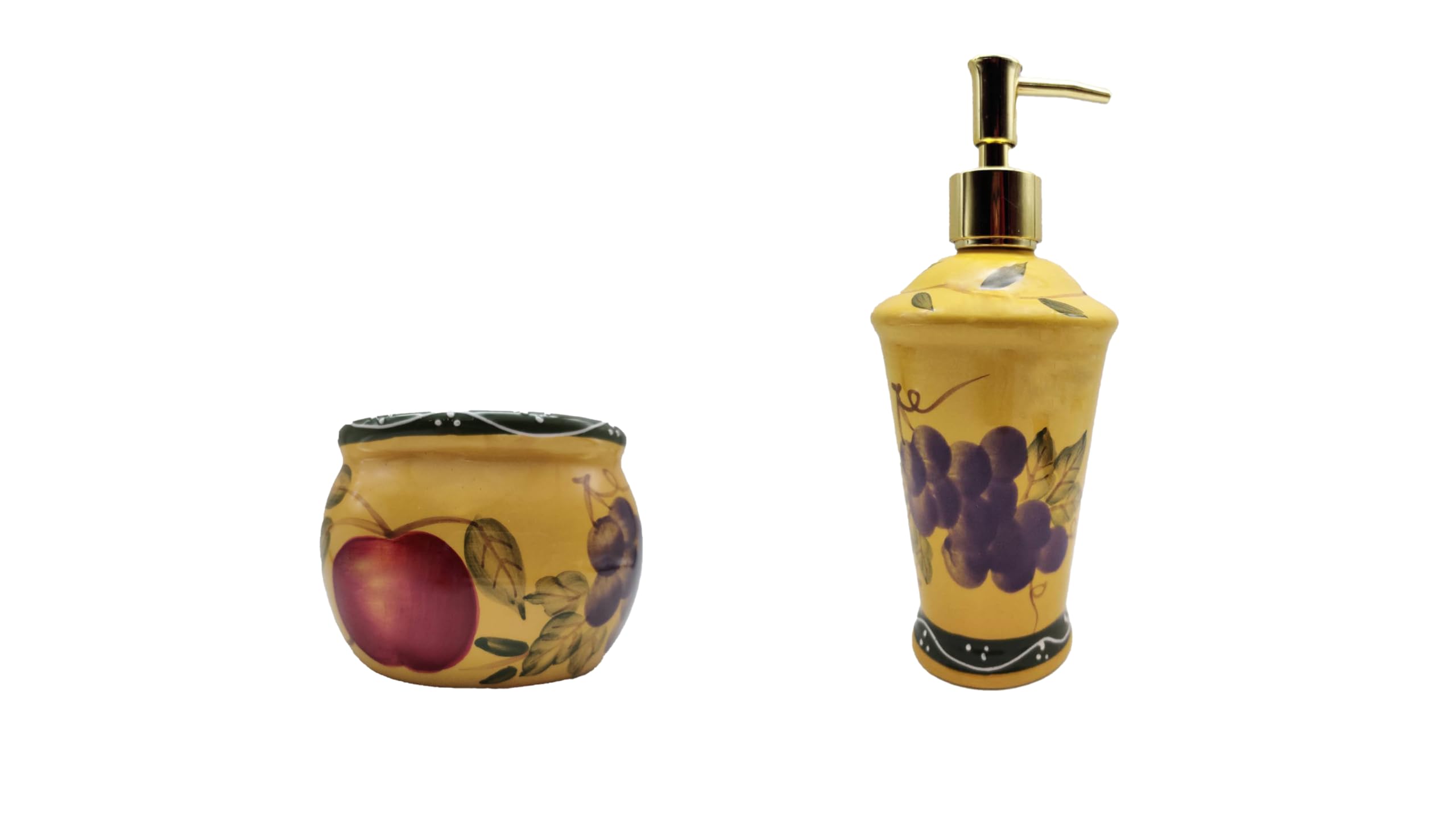 Tuscany Mixed Fruit Hand Painted Ceramic Soap Dispenser & Scouring Pad Holder - Bathroom & Kitchen Countertop Organizer for Sponges, Brillo Pads & Liquid Storage | Perfect for Farmhouse, Rustic Decor & Small Space Organization
