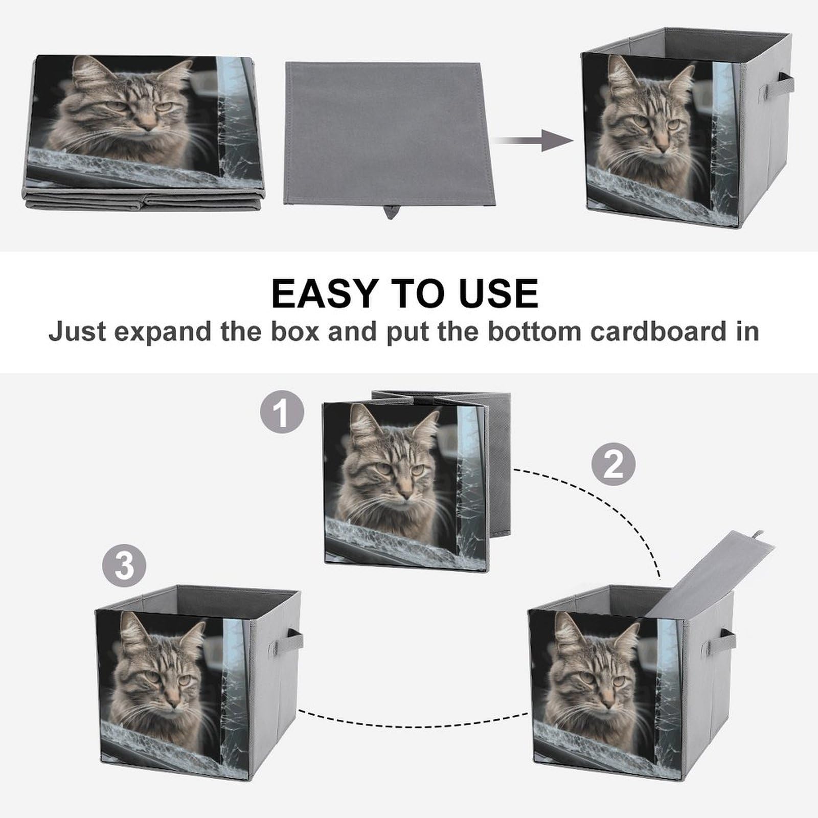 2 Pack Printed Storage Baskets & Bins - Durable Home Organization Containers with Cat Design | Perfect for Car, Closet & Pantry Organization