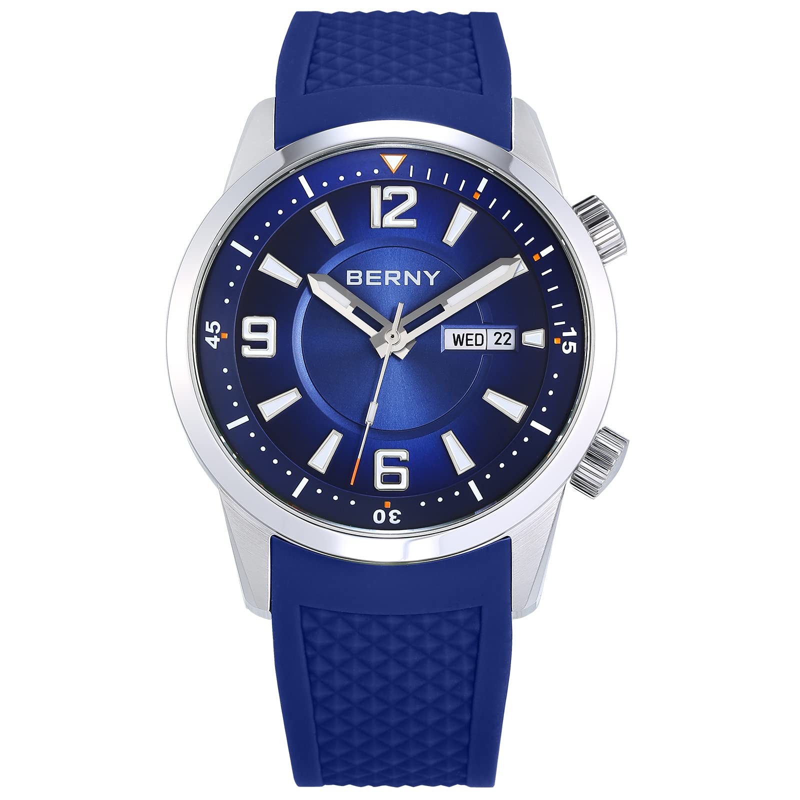 BERNY Men's Automatic Dive Watch - 20ATM Waterproof, Sapphire Glass, Super Luminous - Mechanical Wristwatch with Screw-Down Crown & Silicone Band - Perfect for Scuba Diving, Swimming and Outdoor Adventures