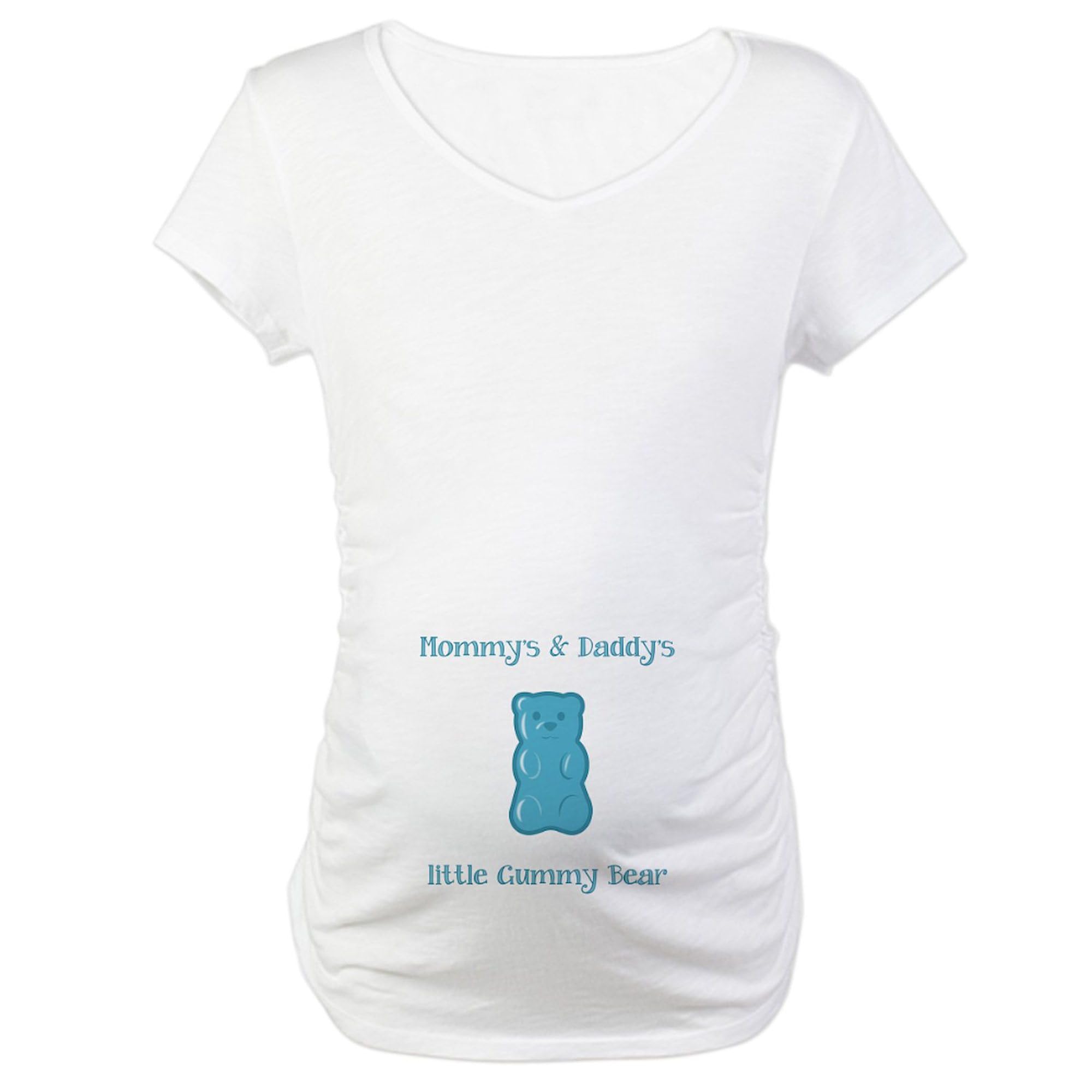 Mommy and Daddy's Little Gummy Bear Maternity T-Shirt - Women's Ruched Side Pregnancy Shirt for Expecting Mothers | Perfect for Baby Showers, Maternity Photos & Pregnancy Announcements