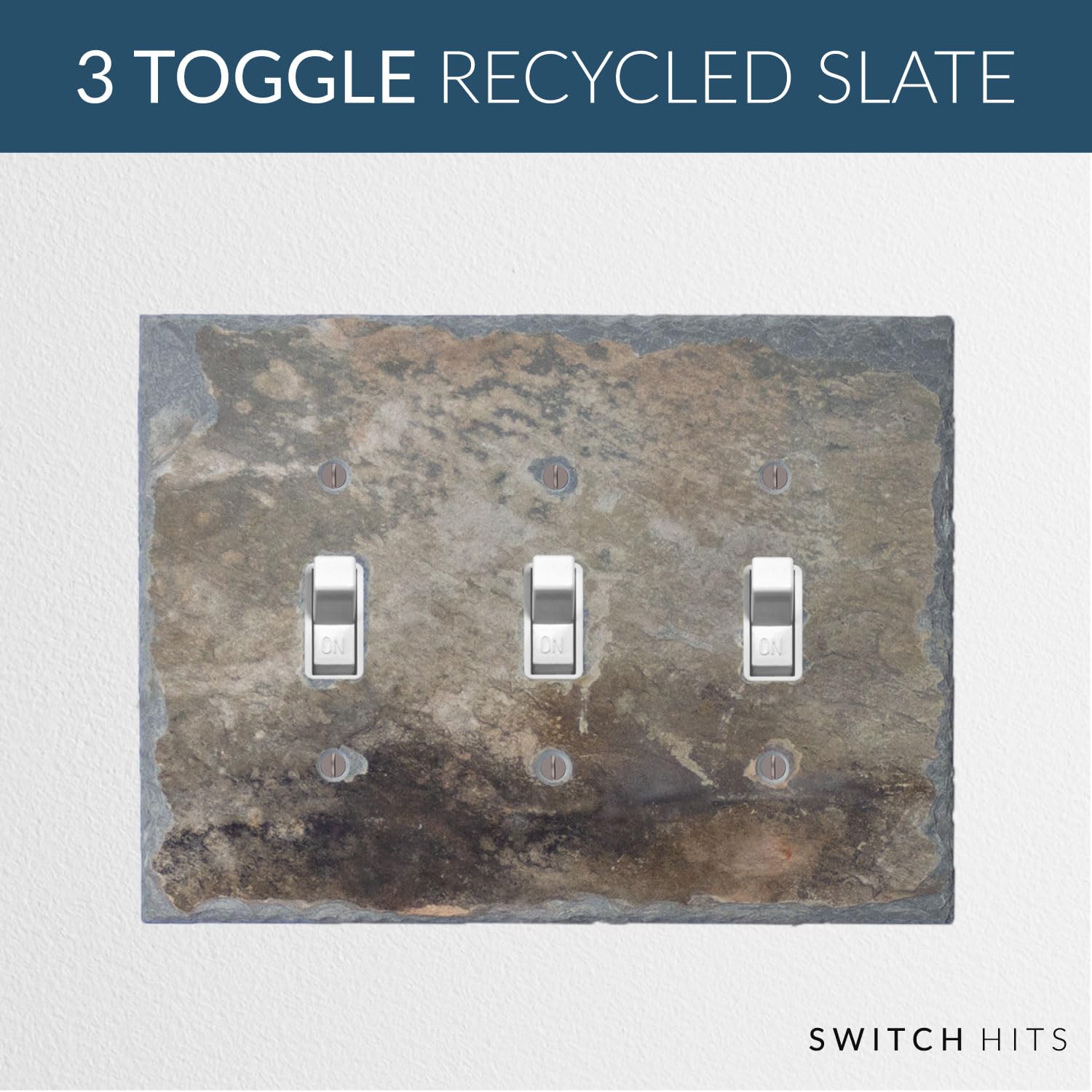 Decorative Recycled Vermont Slate Electrical Switch Plate Cover - Triple Toggle Light Switch Outlet Wall Plate (3 Gang, 6.75