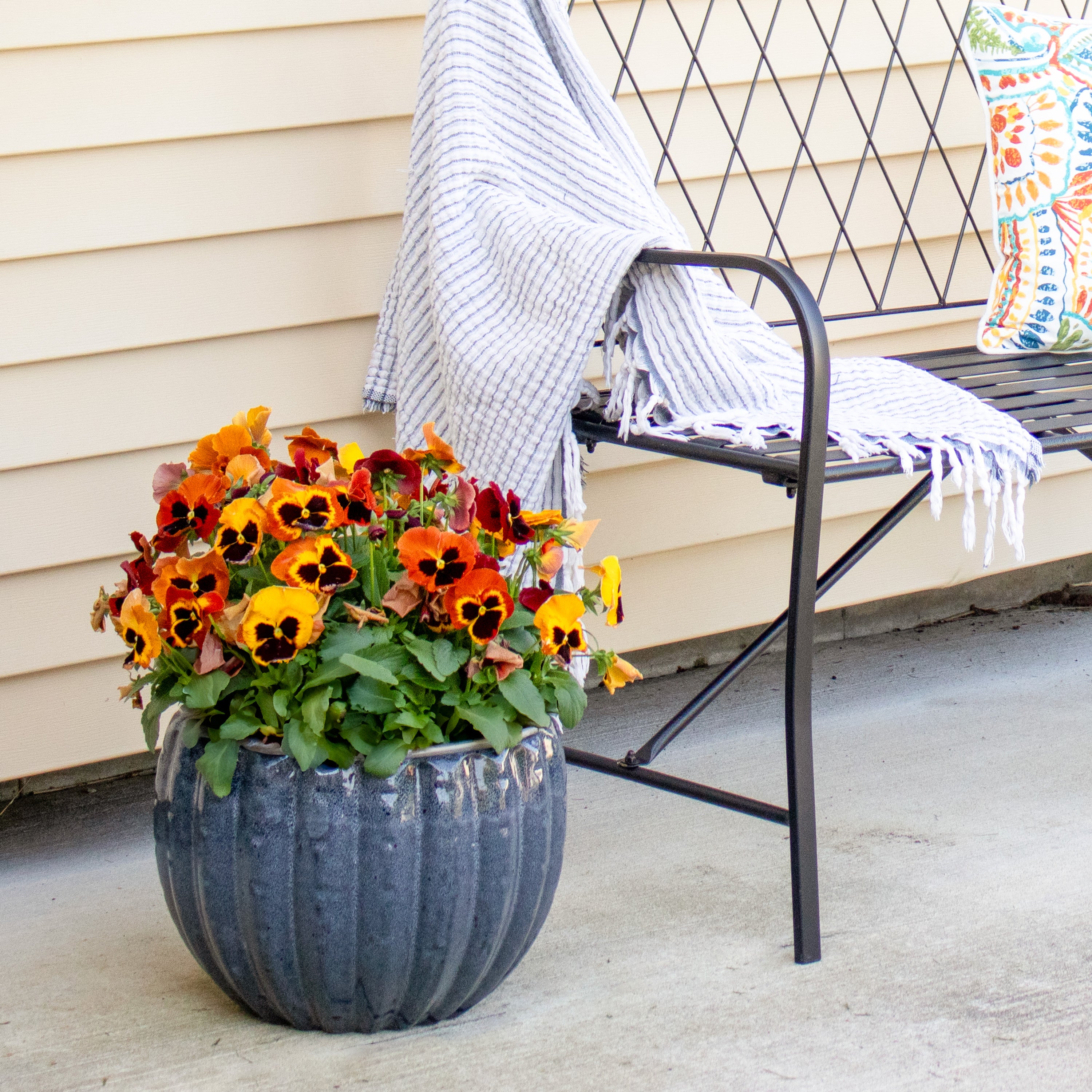 Sunnydaze 13.5 Inch Fluted Ceramic Flower Pot - Black Mist Finish for Indoor & Outdoor Plants, Home & Garden Decor