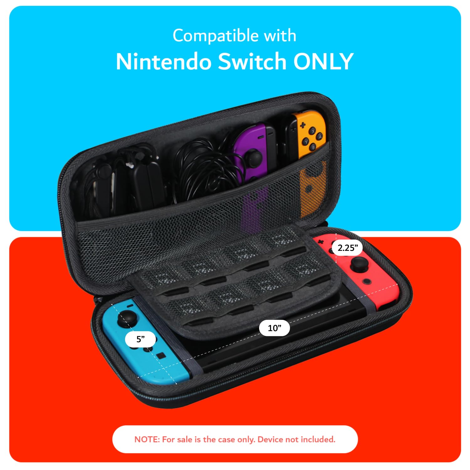 TUDIA Shockproof Water Resistant Travel Hard Case for Nintendo Switch - EVA Protective Cover with Game Card & Accessory Storage - Portable Anti-Scratch Full Body Protection - Black - Perfect for Travel, Commuting & Gaming On-The-Go