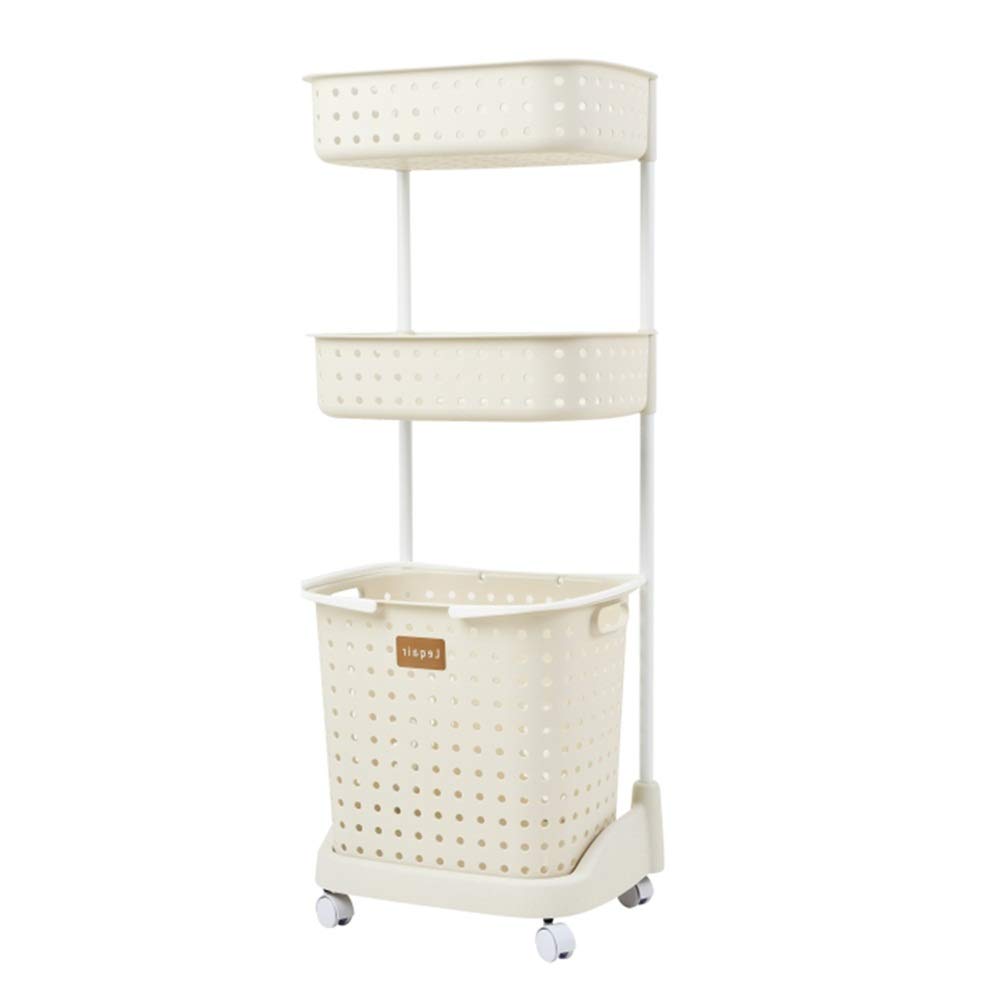 Portable Multi-Layer Laundry Hamper Basket with Hollow Design - Foldable Clothes Storage Organizer for Bathroom, Bedroom & Laundry Room (Beige, 45×35×109cm) - Perfect for Small Spaces, Dorm Rooms & Apartment Living