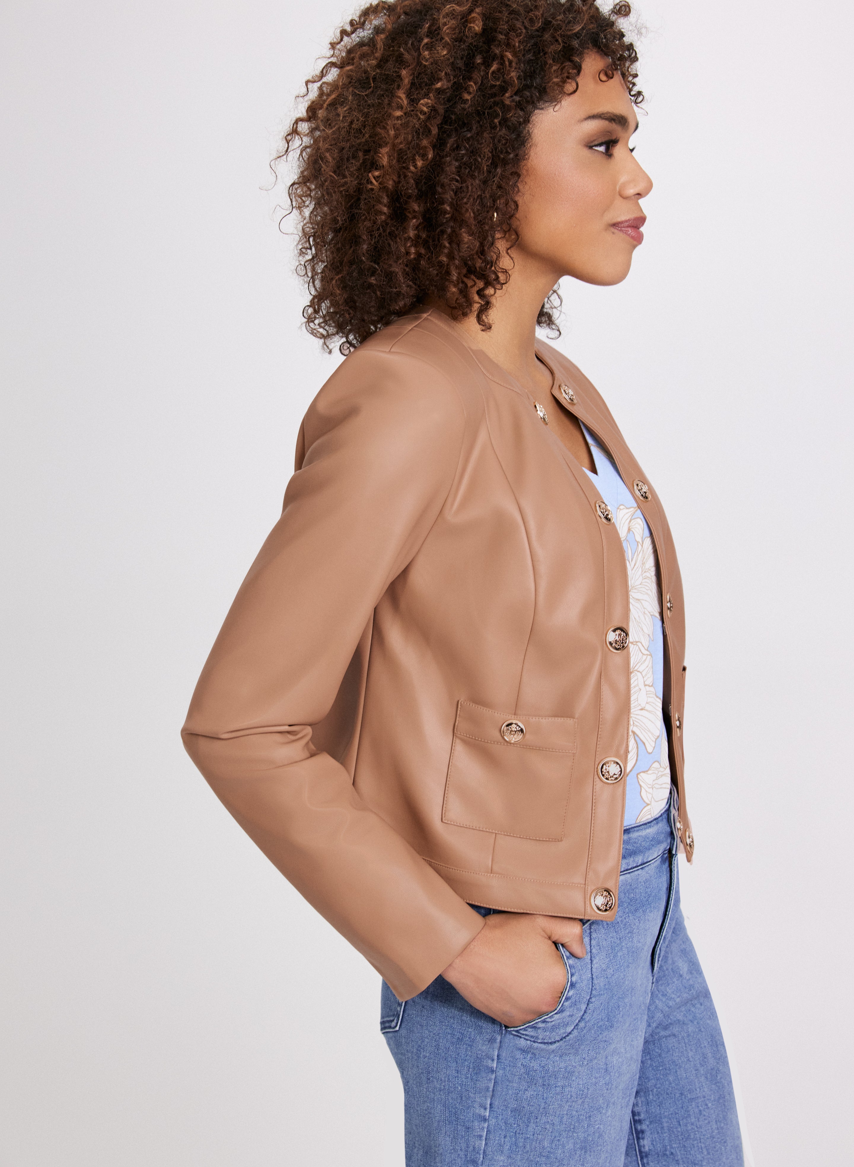 Vegan Leather Jacket Women's Collarless Faux Leather Biker Jacket - Stylish & Cruelty-Free Outerwear for Casual Wear & Night Out