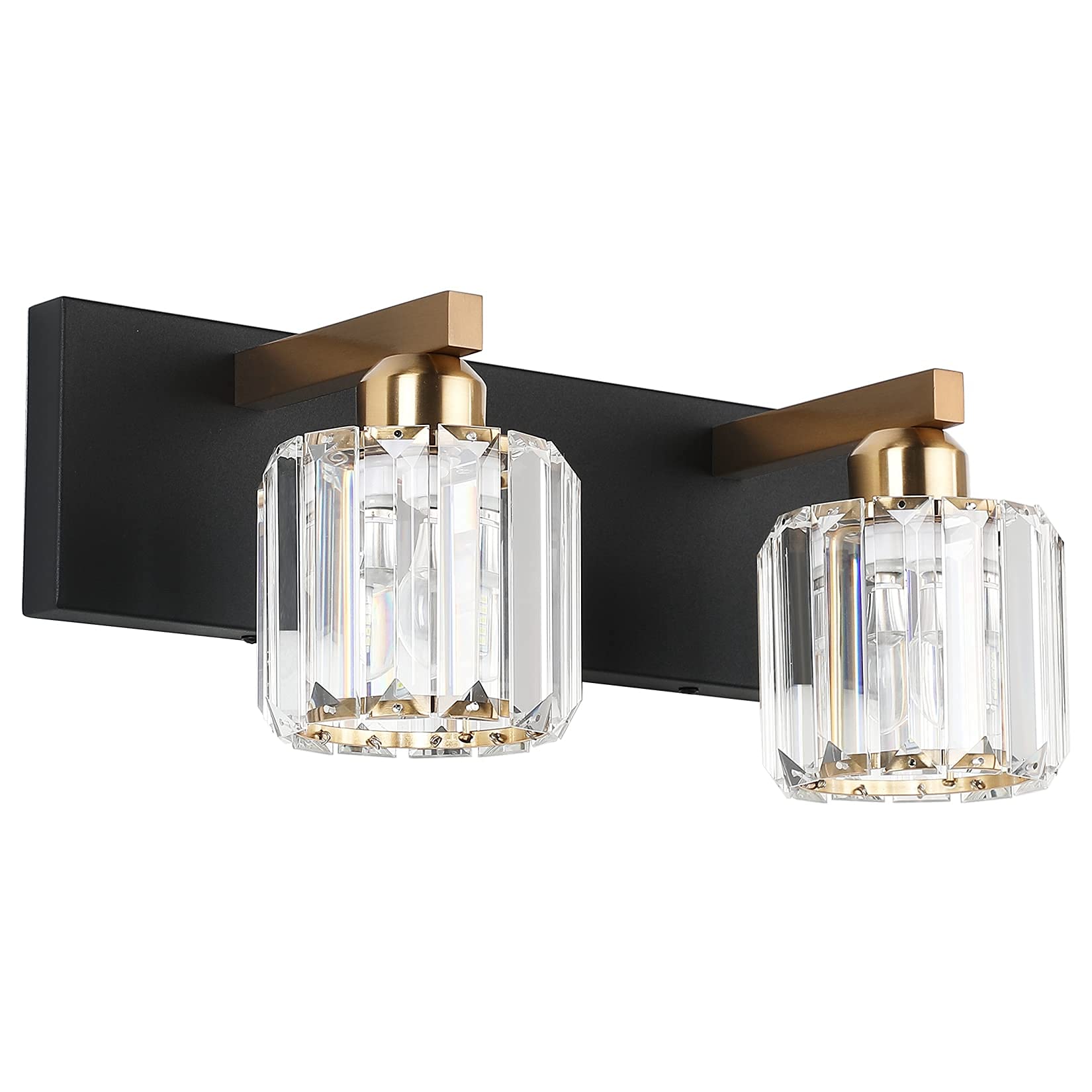 Aipsun Matte Black Bathroom Vanity Lighting Fixture - Crystal 2-Light Wall Sconce for Mirror (Bulbs Not Included) | Perfect for Modern Bathroom, Powder Room & Dressing Area Lighting