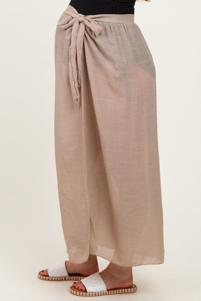 Beige Maternity Beach Cover Up Skirt - Loose & Comfortable for Pregnant Women - Perfect for Beach, Pool, and Summer Vacations
