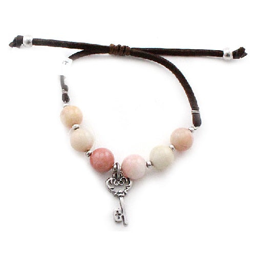 Natural Semi-Precious Stone Beaded Bracelet with Key Charm - Boho Chic Jewelry for Women, Gift for Her, Perfect for Everyday Wear & Special Occasions