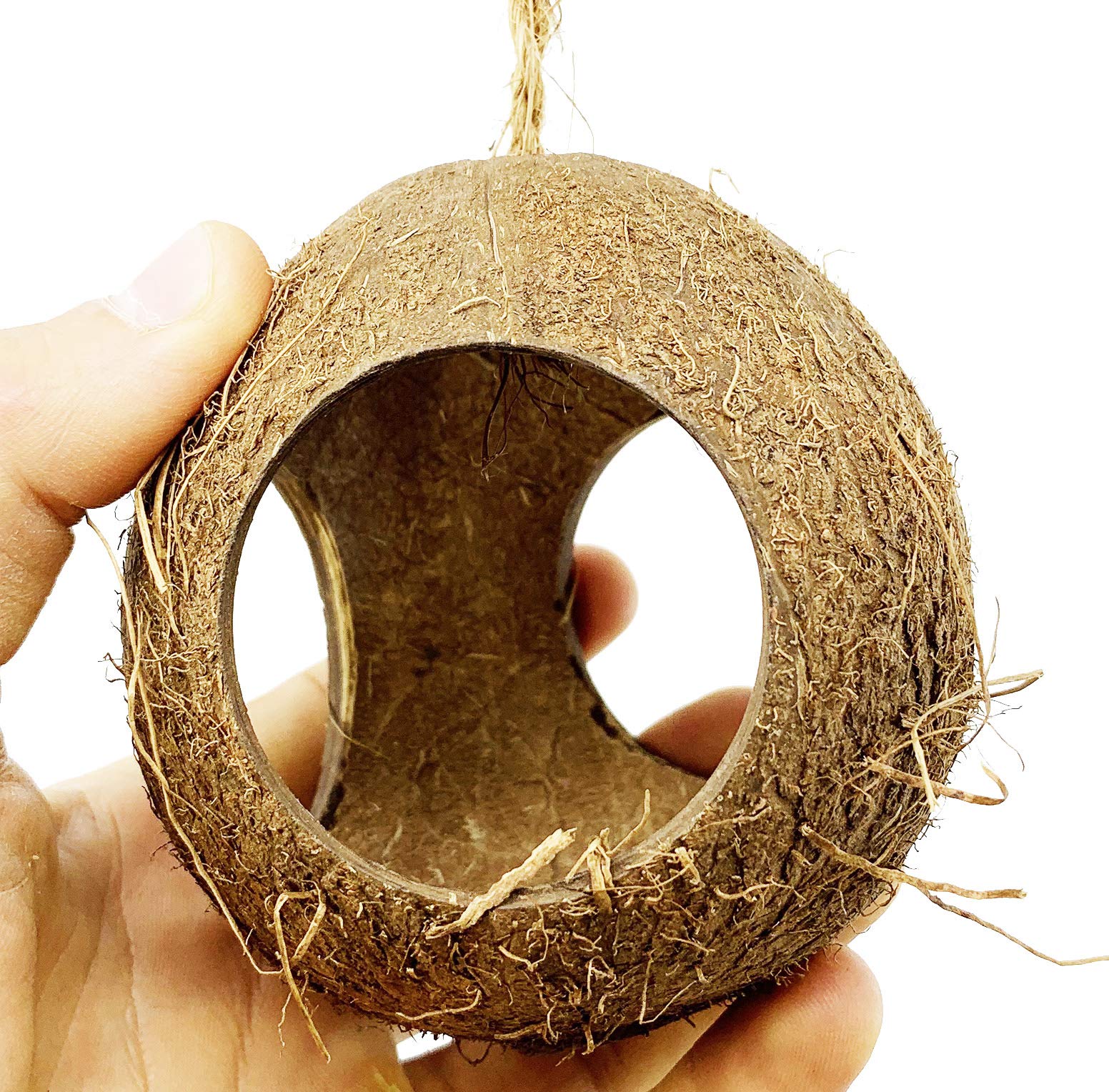 Bonka Bird Toys 2114 Three Hole Coconut Hut Nest for Parrots - Cozy Sleeping & Playing Hideout for Small Birds Like Cockatiels, Lovebirds, and Parakeets