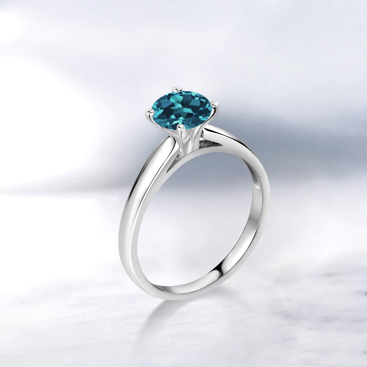 1.33 Ct Round London Blue Topaz 10K White Gold Ring for Women - Elegant Gemstone Engagement & Wedding Band - Perfect for Anniversary, Proposal, or Gift
