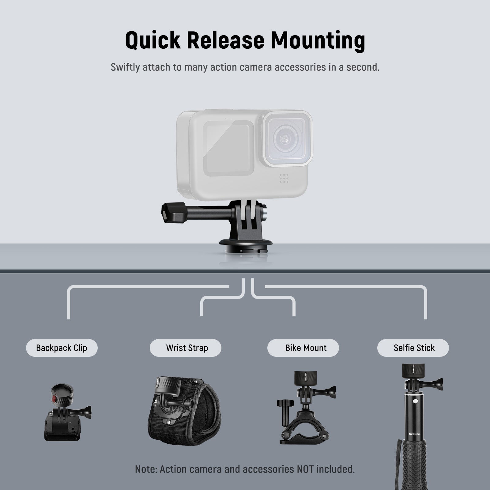 NEEWER GP 21 Magnetic Quick Release Tripod Mount Adapter Set for GoPro Hero 11/10/9/8/7/6/5 - Secure & Easy Camera Mounting for Vlogging, Travel & Action Shots