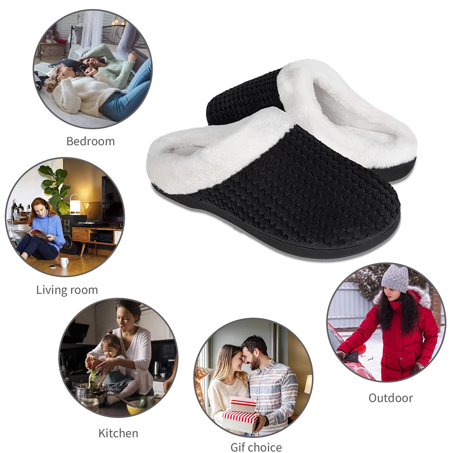 YALOX Women's Memory Foam Slippers - Warm & Comfortable Anti-Slip House Shoes with Cotton Lining for Indoor/Outdoor Use - Perfect for Home, Bedroom, and Relaxation