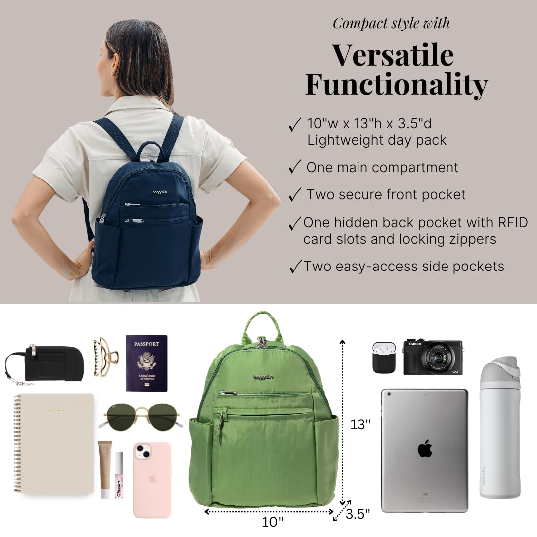 Baggallini Securtex Anti-Theft Travel Backpack for Women - Lightweight RFID Blocking Locking Zipper Backpack with Wallet - Perfect for Vacation, Commuting & Airplane Travel