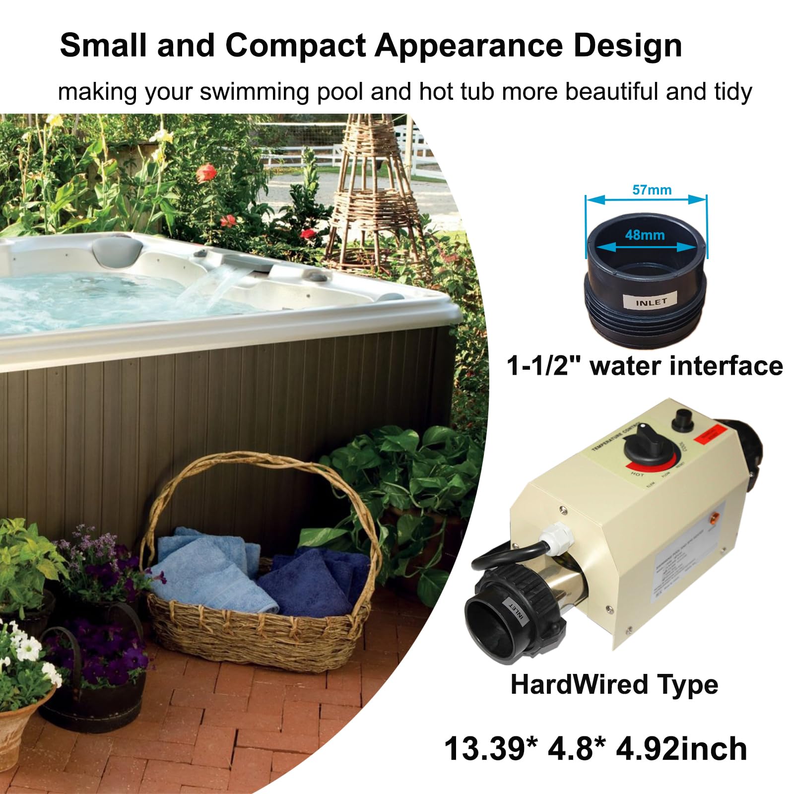3KW 220V 240V Electric Pool Heater - Portable Above Ground Pool Water Heater with Constant Temperature Control | Perfect for Spa, Bathtub & Mini Swimming Pools | Fast Heating for Year-Round Swimming Comfort